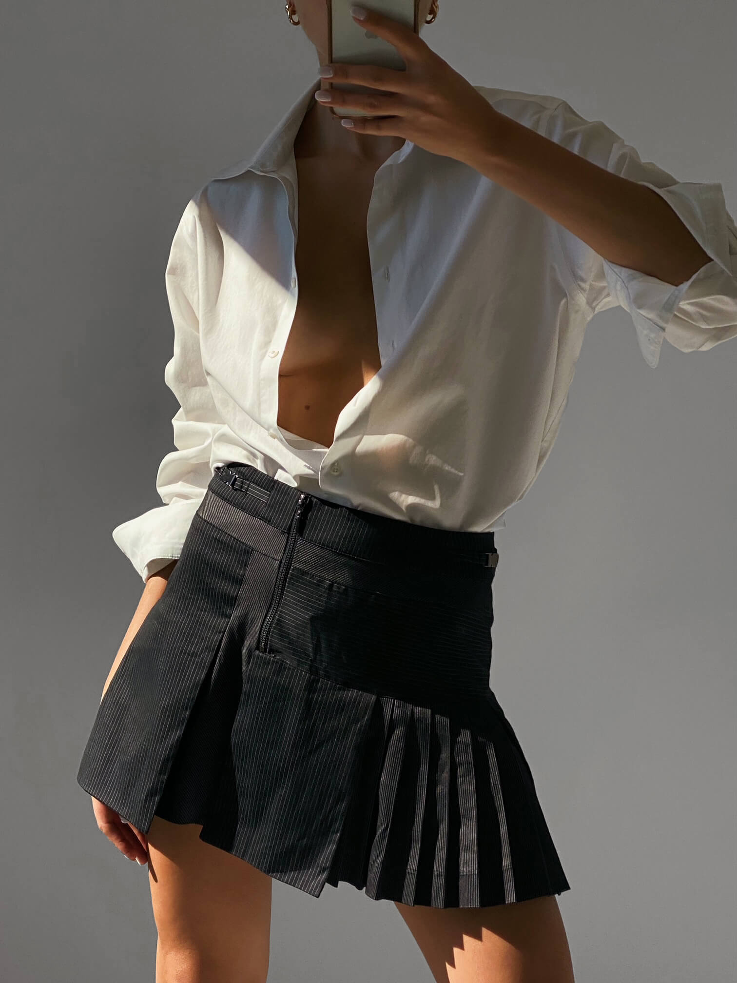 Vintage Pinstripe Pleated Mini Skirt | M