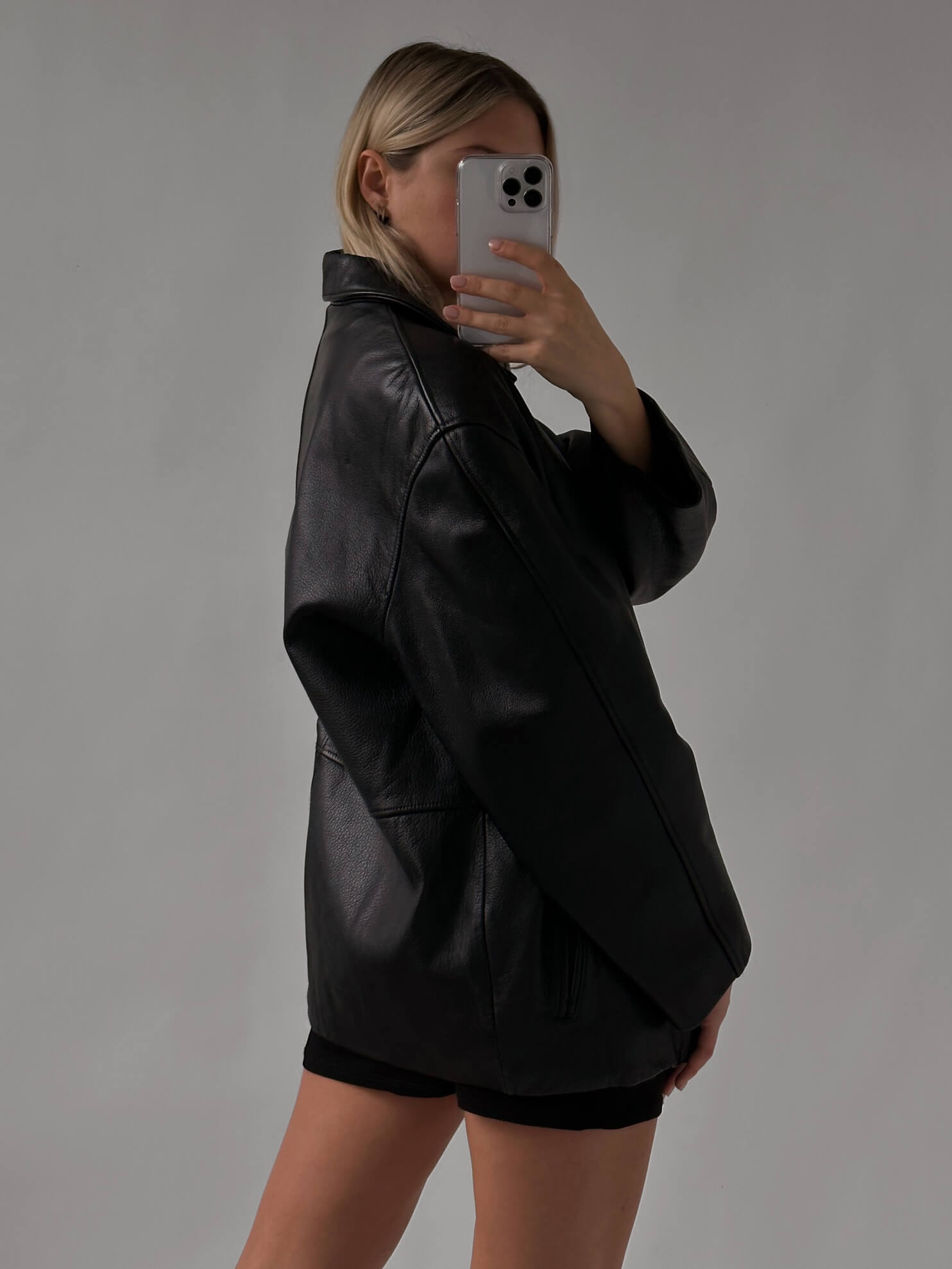 Vintage Oversized Straight Fit Pebbled Leather Jacket  | XS-XL
