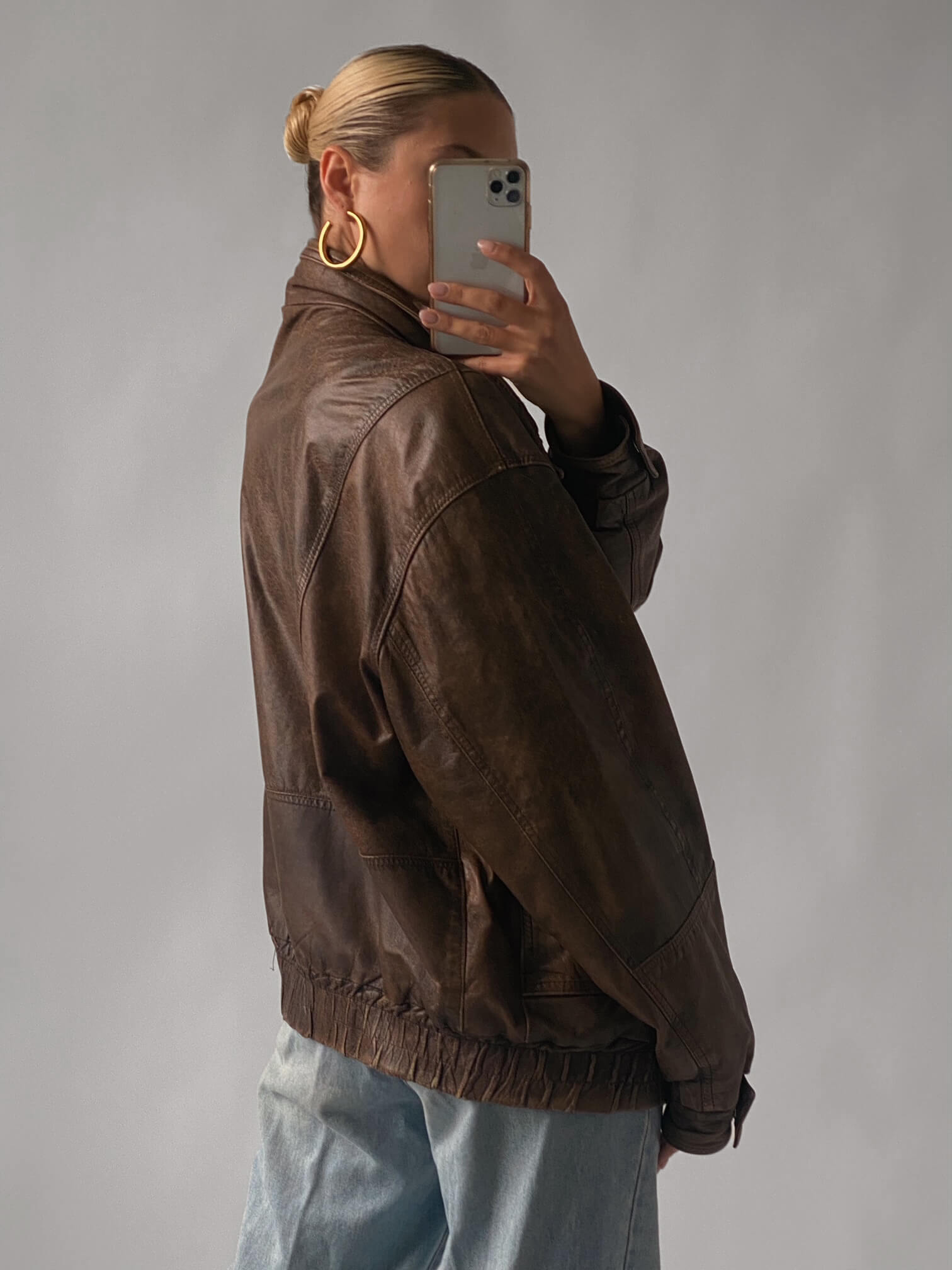 Vintage Brown Patina Leather Bomber Jacket | XS-L