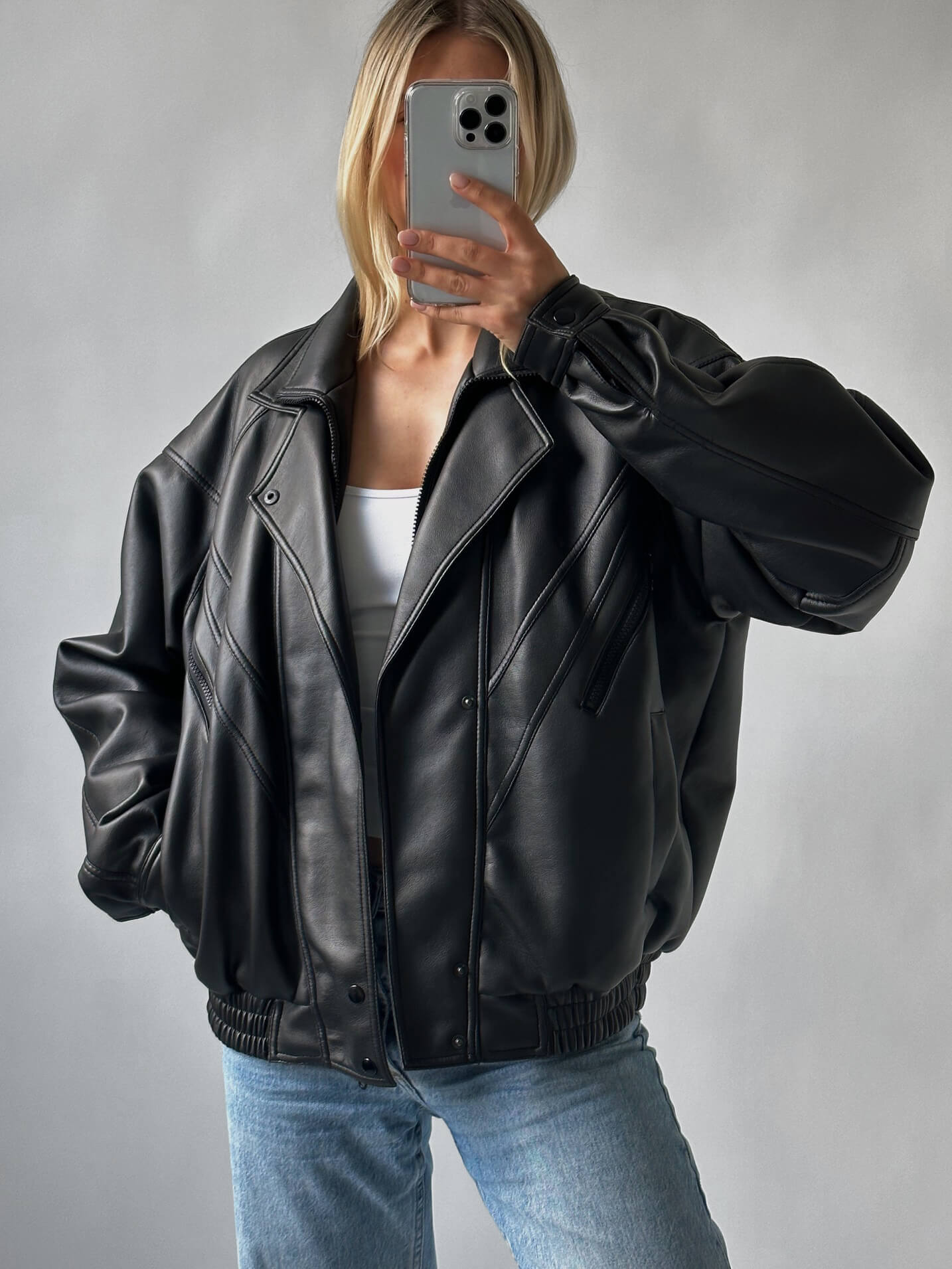 Vintage Oversized Faux Leather Bomber Jacket | XS-XL