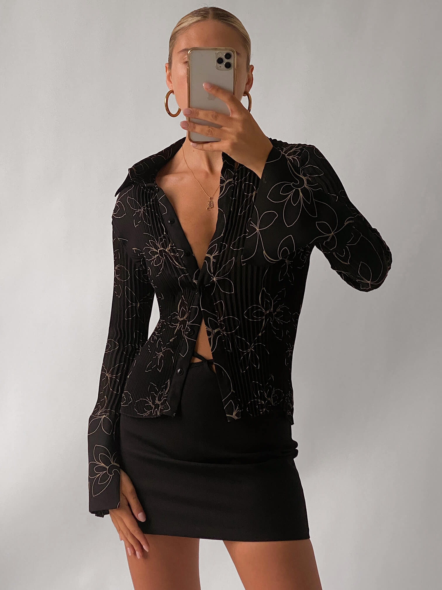 Vintage Floral Plisse Pleated Blouse | S/M