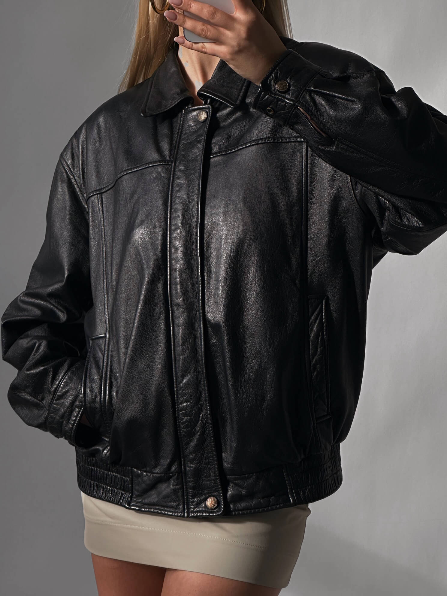 Vintage Oversized Leather Bomber Jacket  | XS-XL