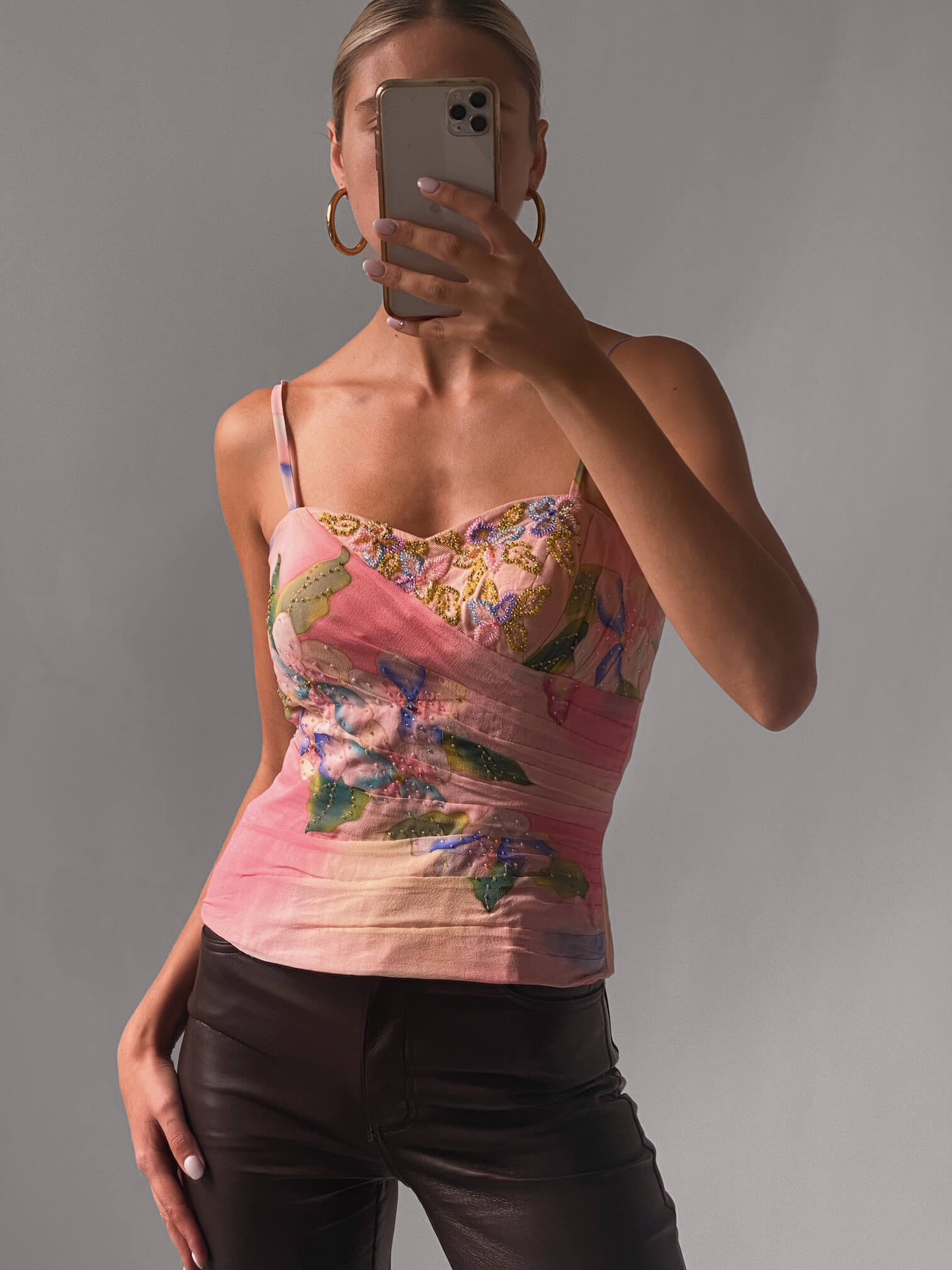 Vintage Silk Beaded Watercolour Bustier | M/8