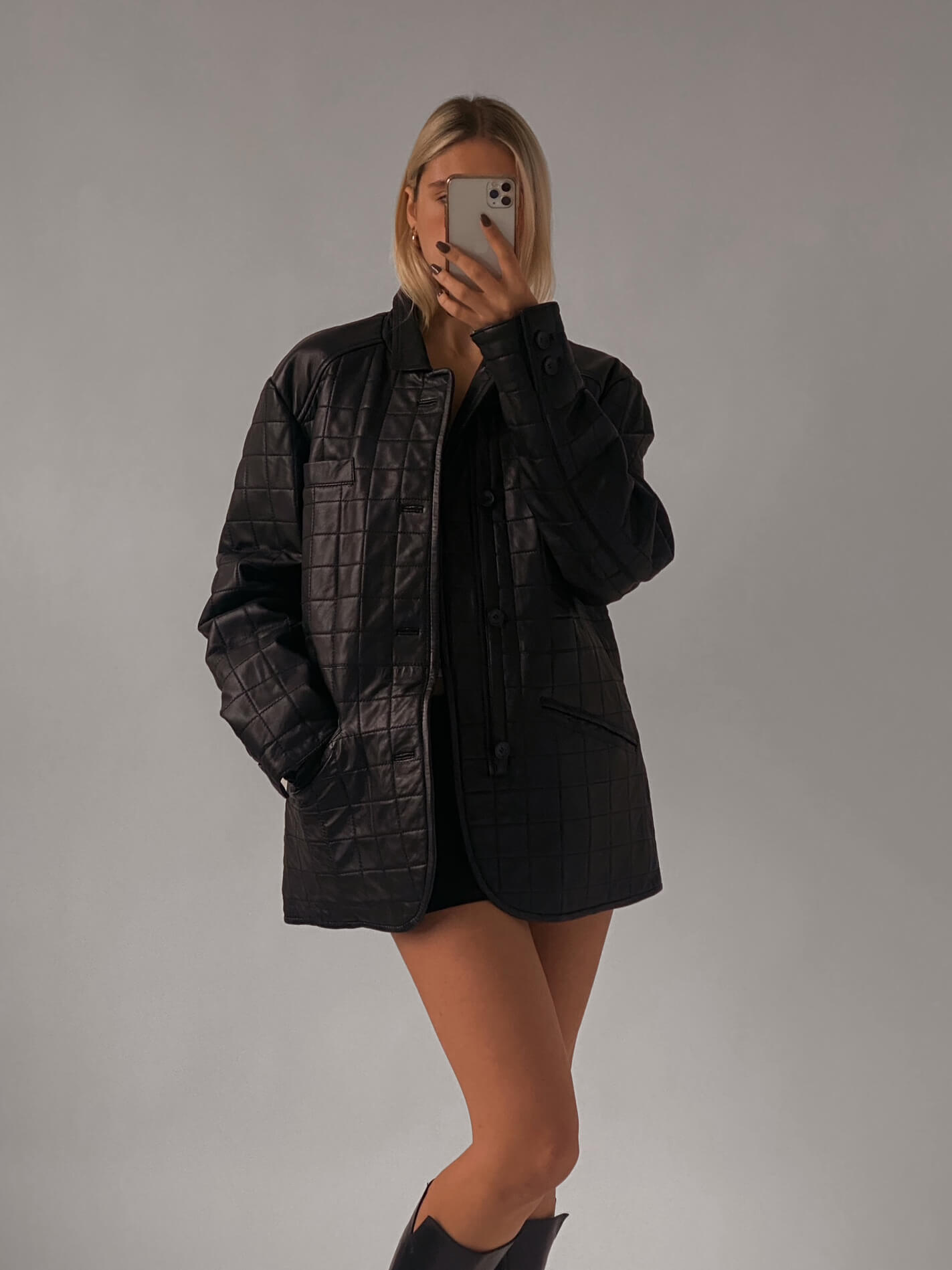 Vintage Oversized Quilted Leather Jacket | XS-XL