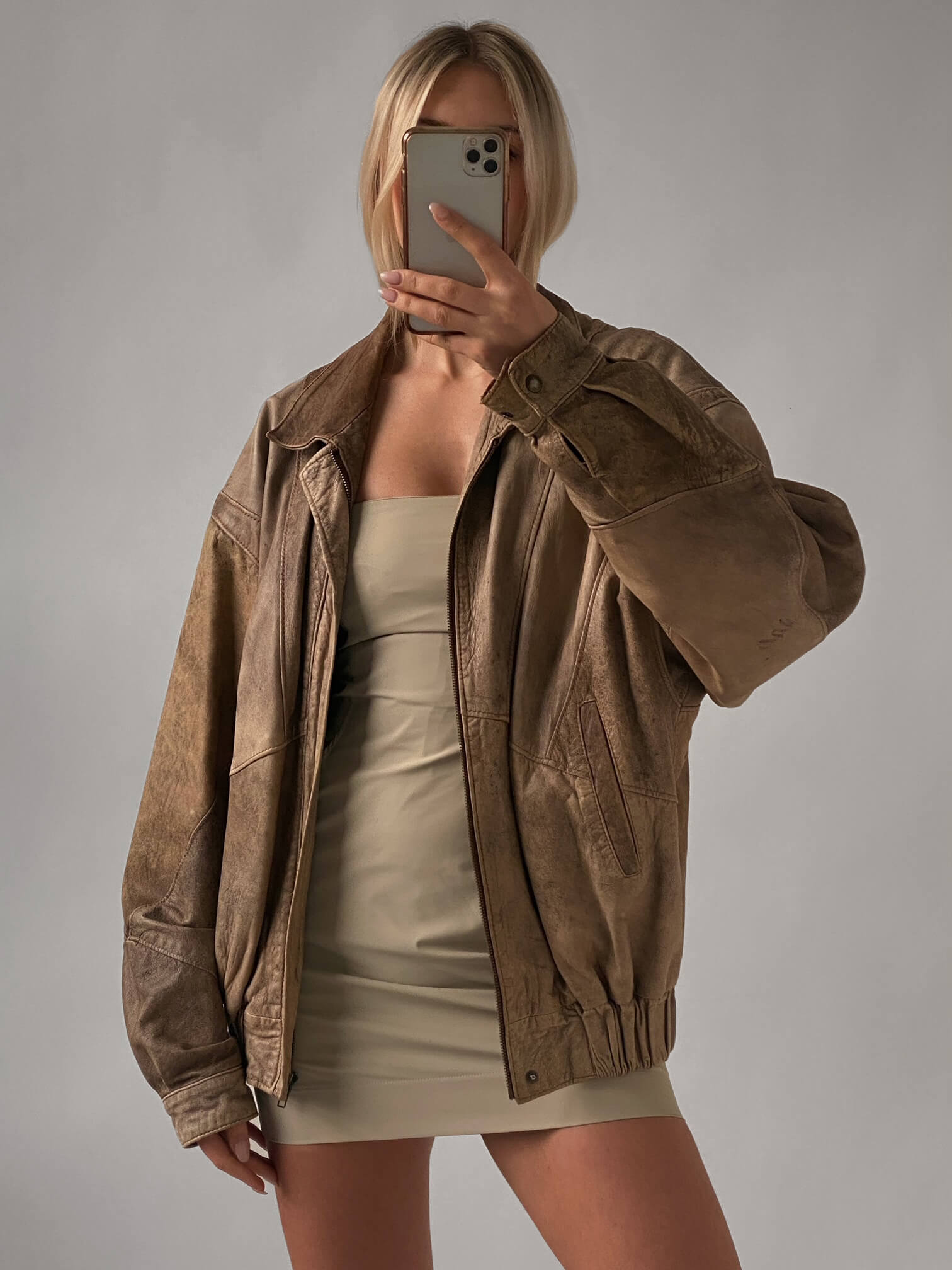Vintage Oversized Patina Leather Bomber Jacket | XS-XL