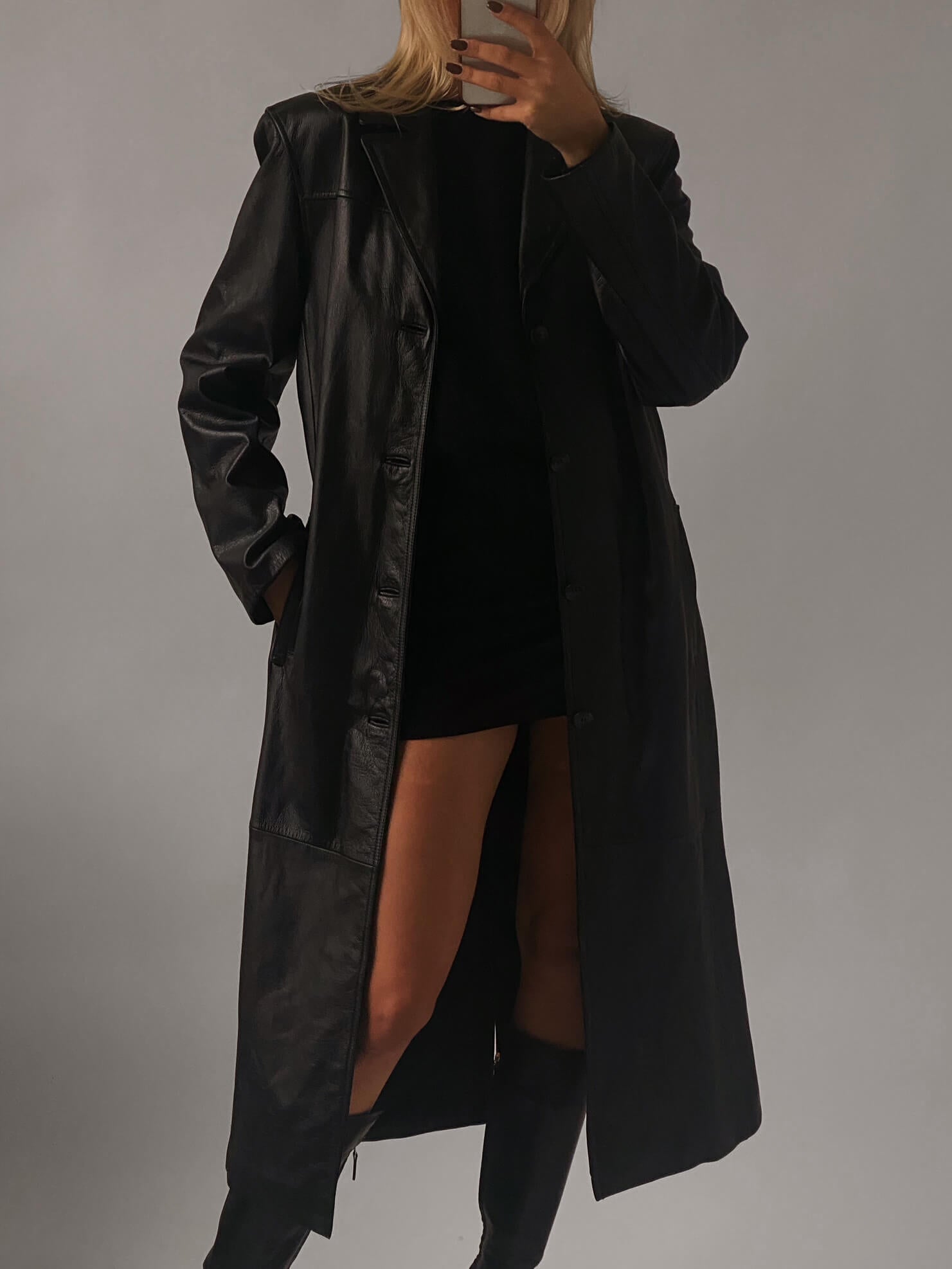 Vintage Long Straight Fit Leather Jacket | XS-M