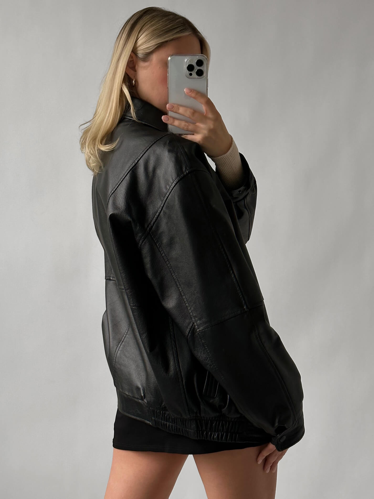 Vintage Oversized Matte Leather Bomber Jacket | XS-XL