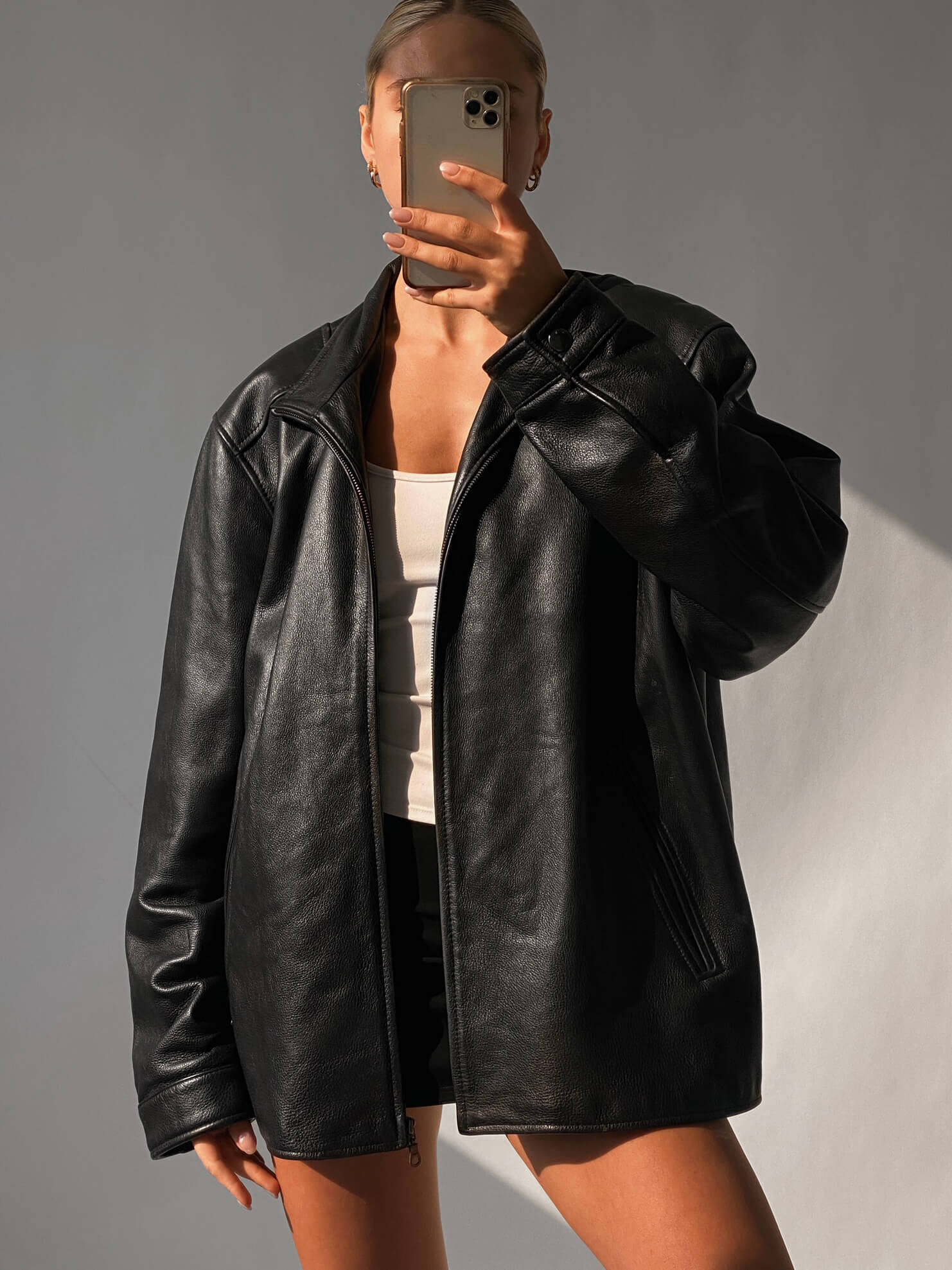 Vintage Oversized Pebbled Leather Jacket | XS-XXL