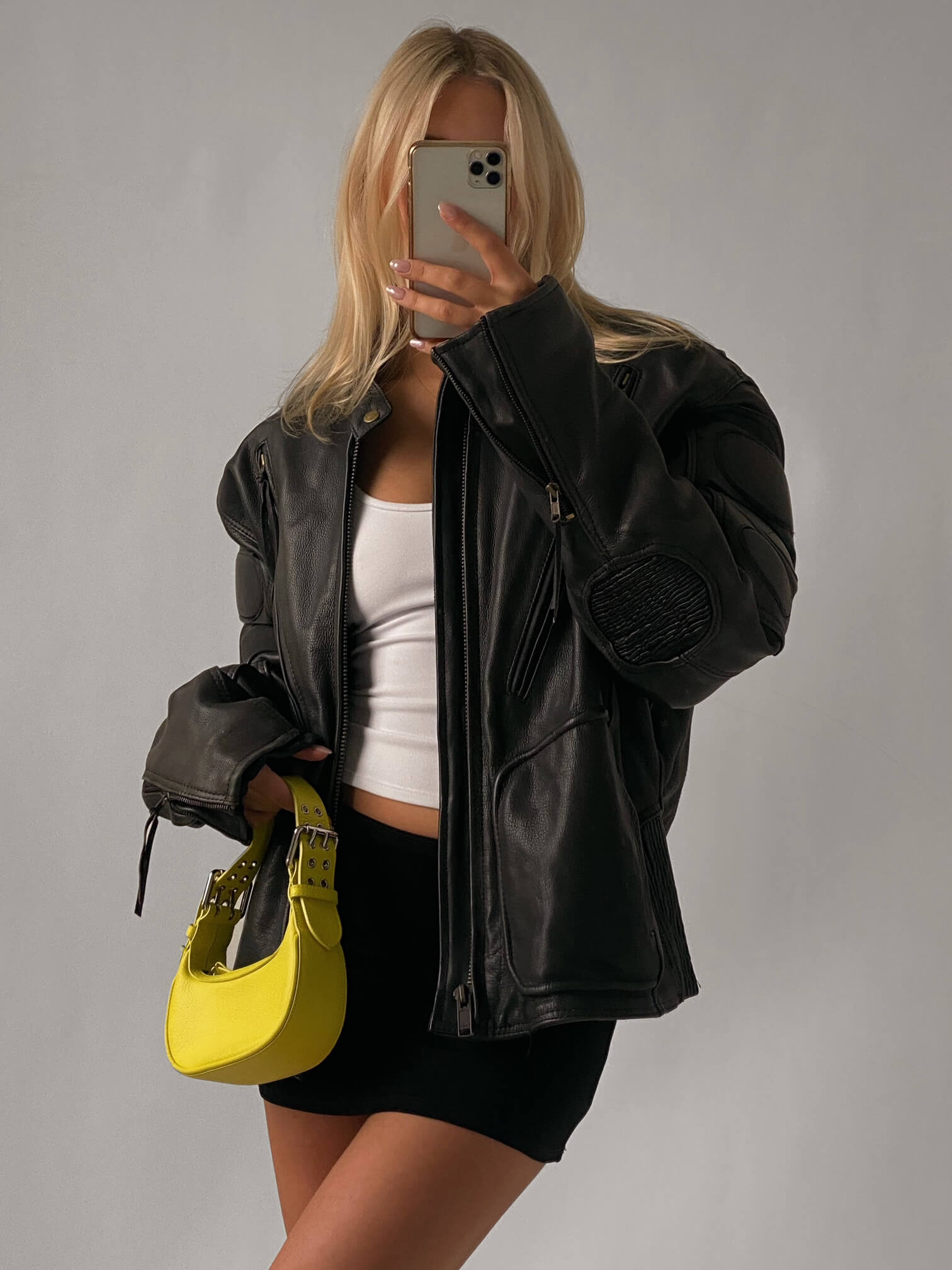 Vintage Oversized Leather Biker Jacket | XS-L