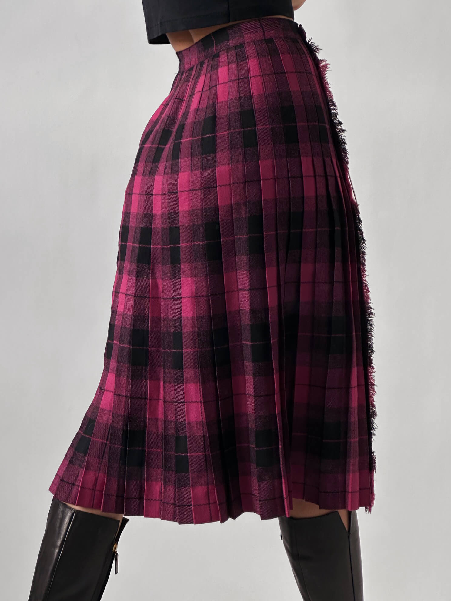 Vintage Pleated Pink Tartan Skirt | XS