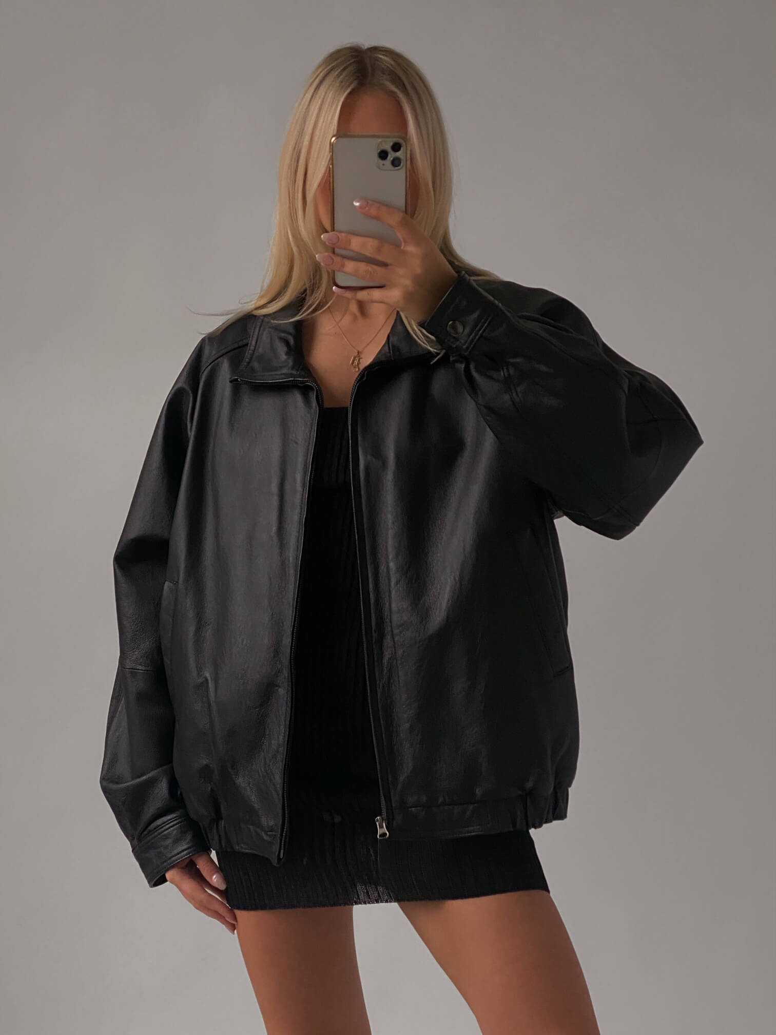 Vintage Oversized Matte Leather Bomber Jacket | XS-XL