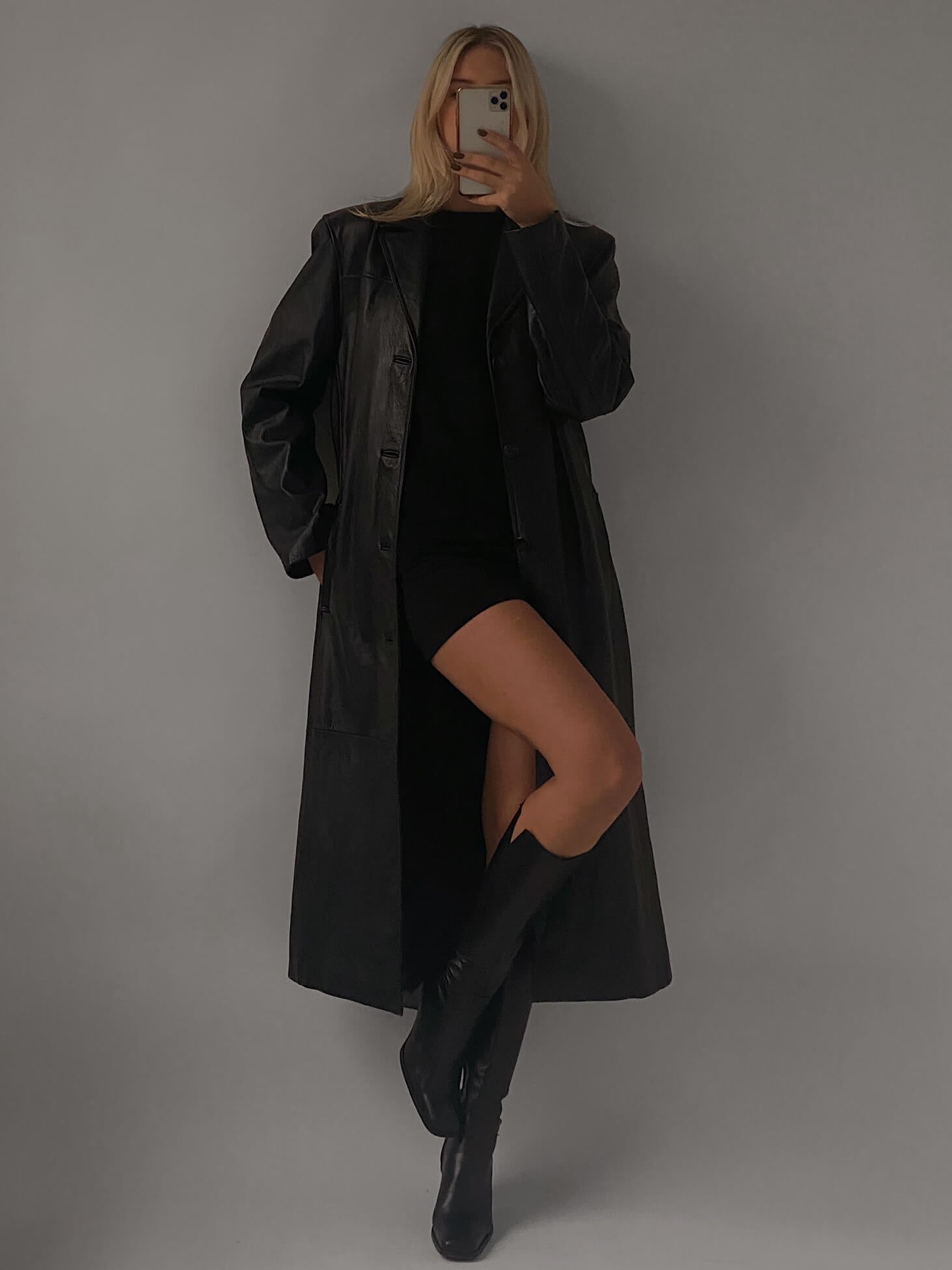 Vintage Long Straight Fit Leather Jacket | XS-M