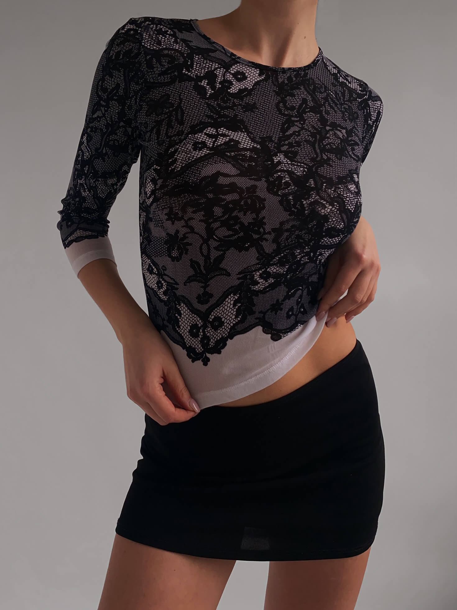 Vintage Lace Printed Mesh Top | XS