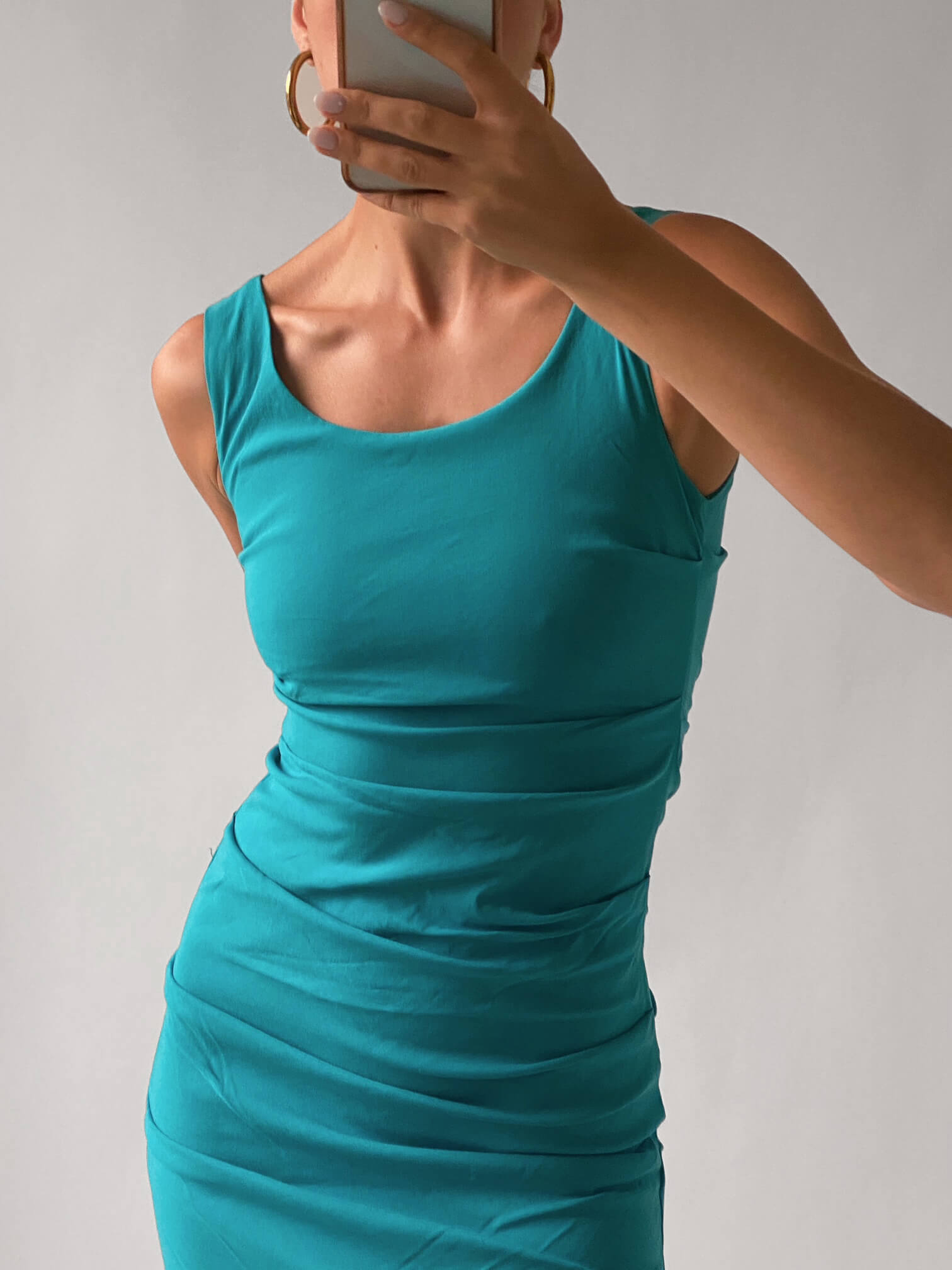 Vintage Ruched Turquoise Dress | S
