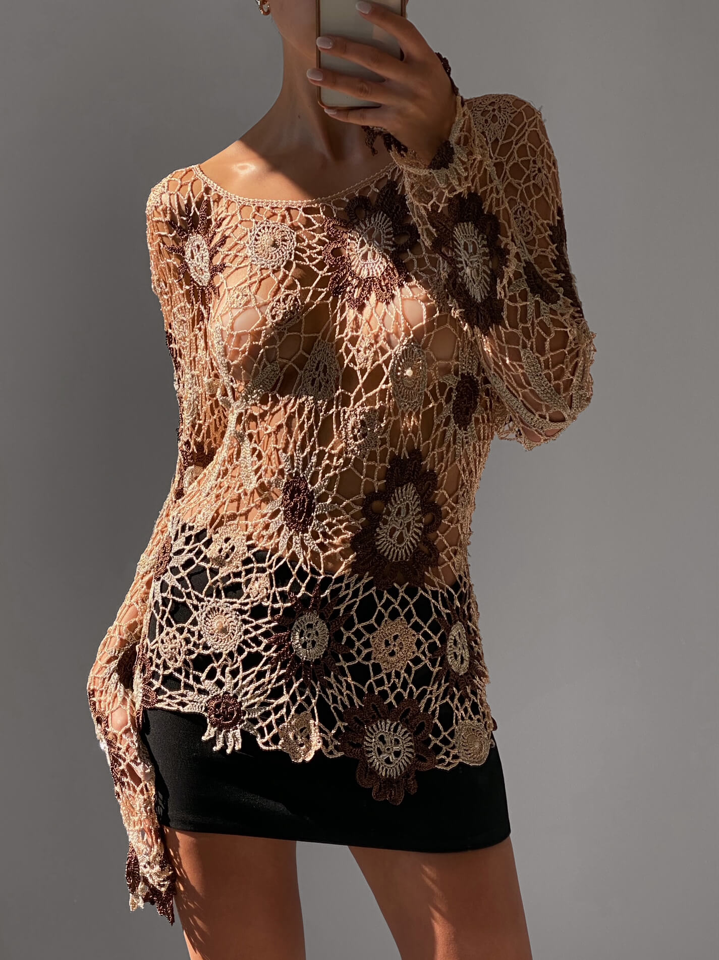Vintage Open Weave Crochet Top | S/M