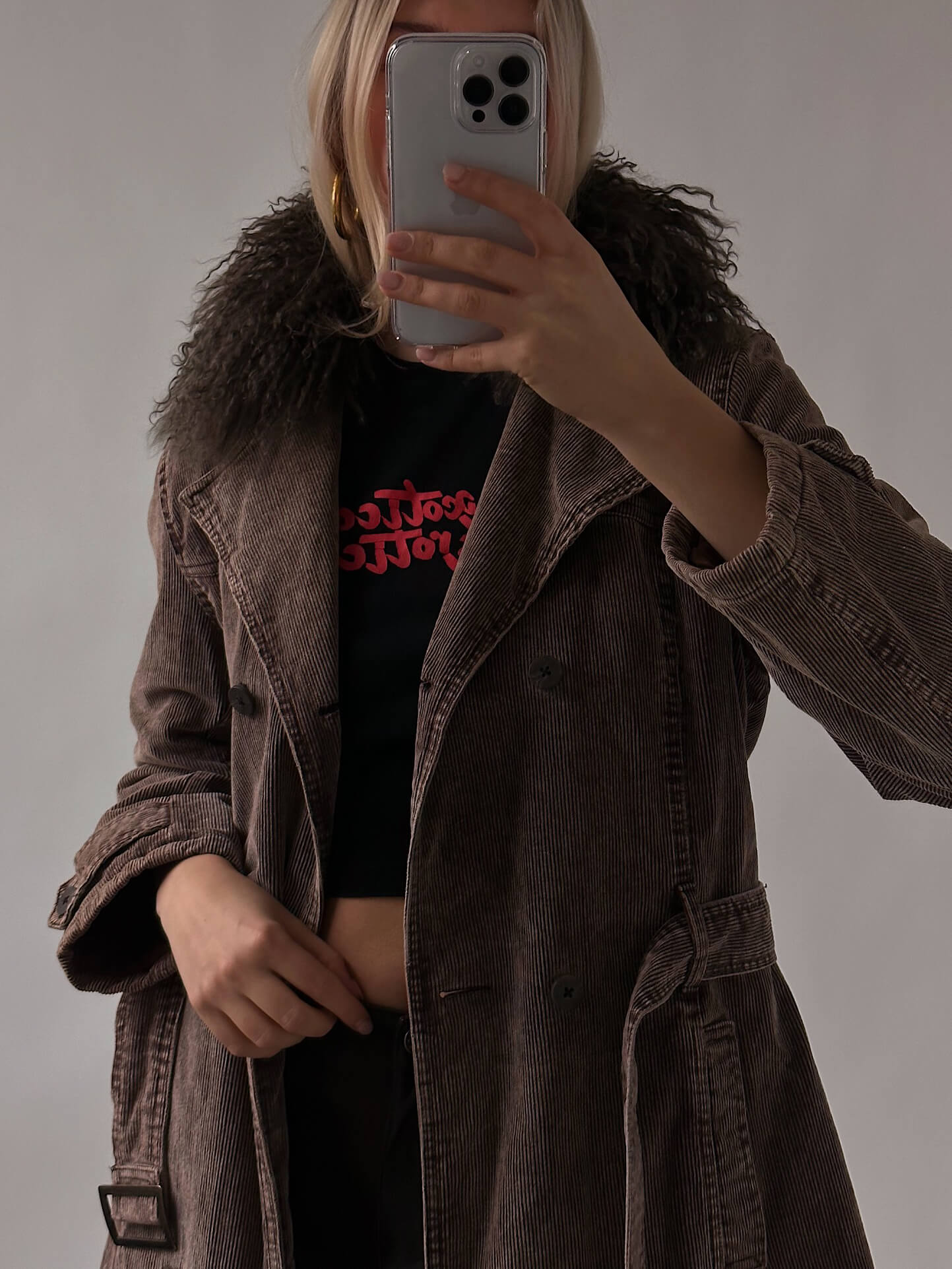 Vintage ESPIRT Corduroy Shearling Collar Trench Coat | S-L