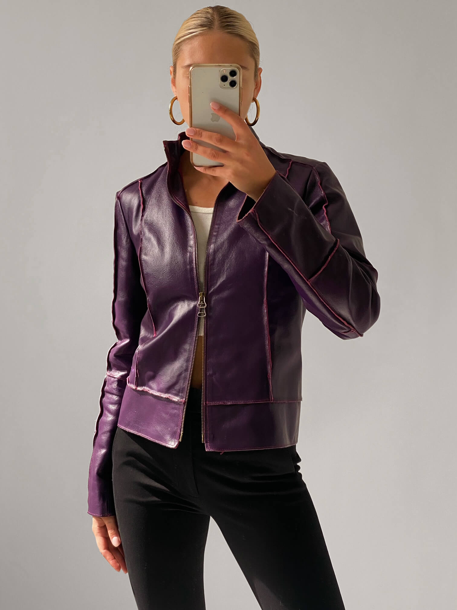 Vintage Italian Violet Leather Jacket | XS-M