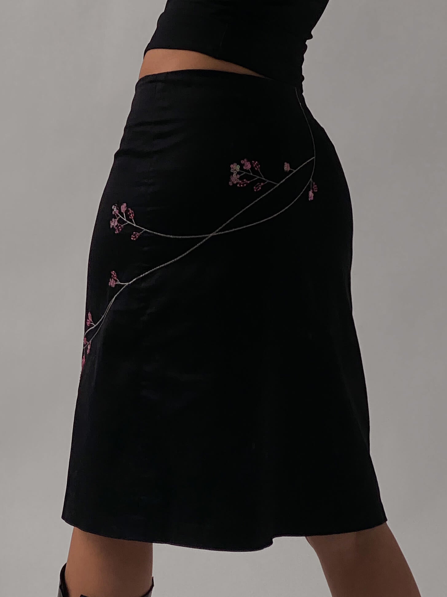 Vintage Embroidered Sequin Cotton Midi Skirt | S
