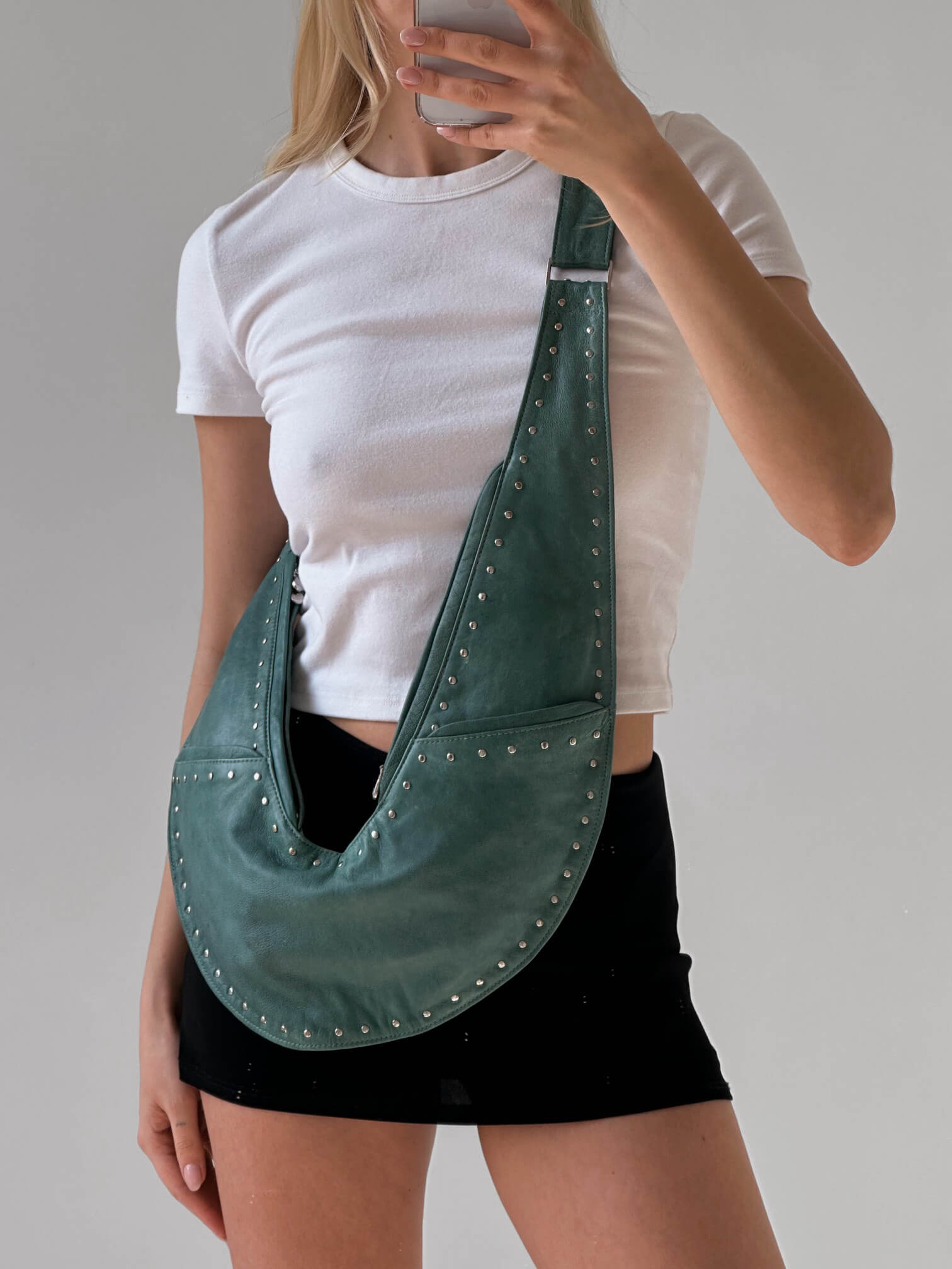 Vintage Turquoise Studded Leather Bag