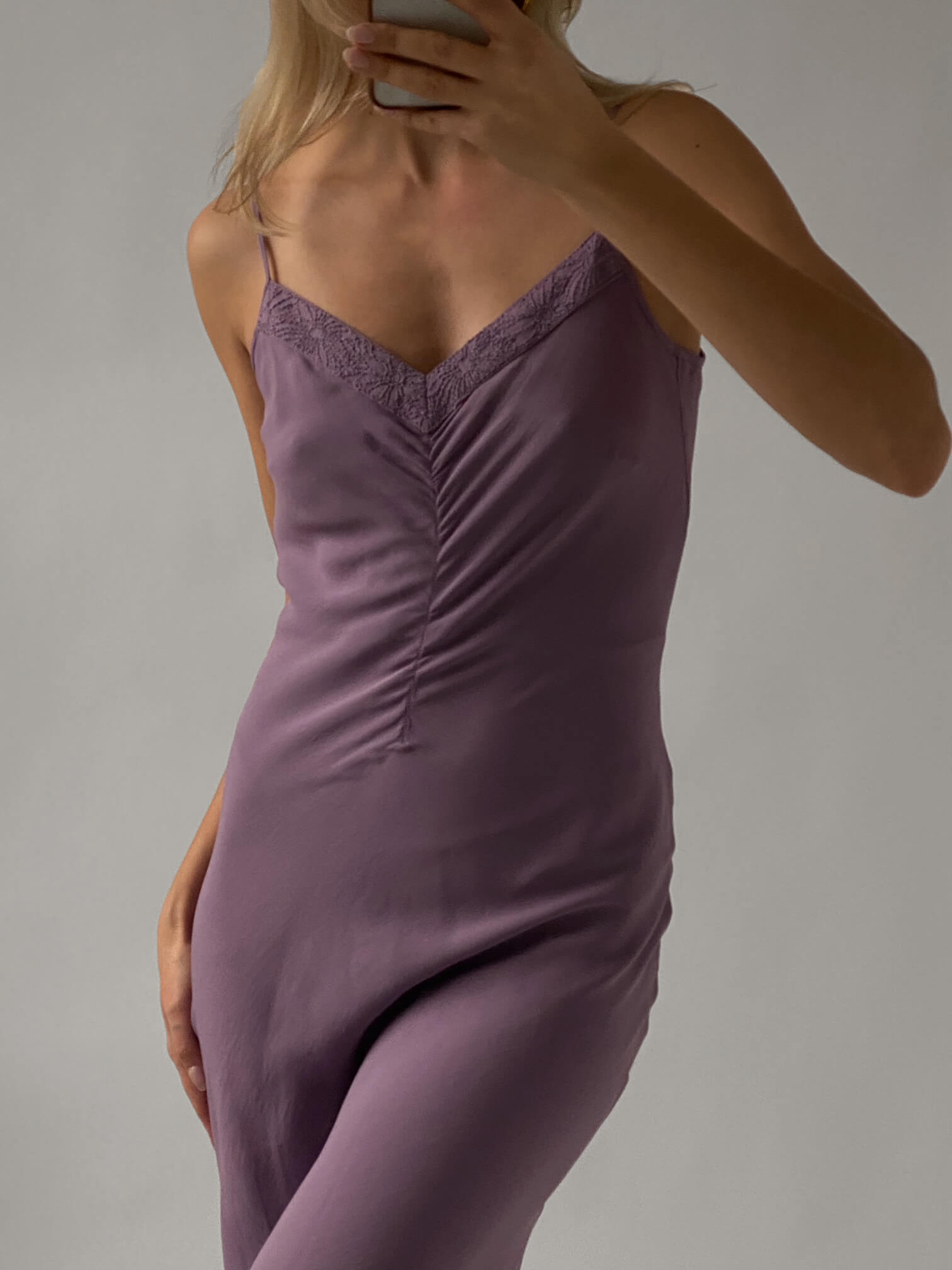 Vintage Lilac Silk Midi Dress | 3/4
