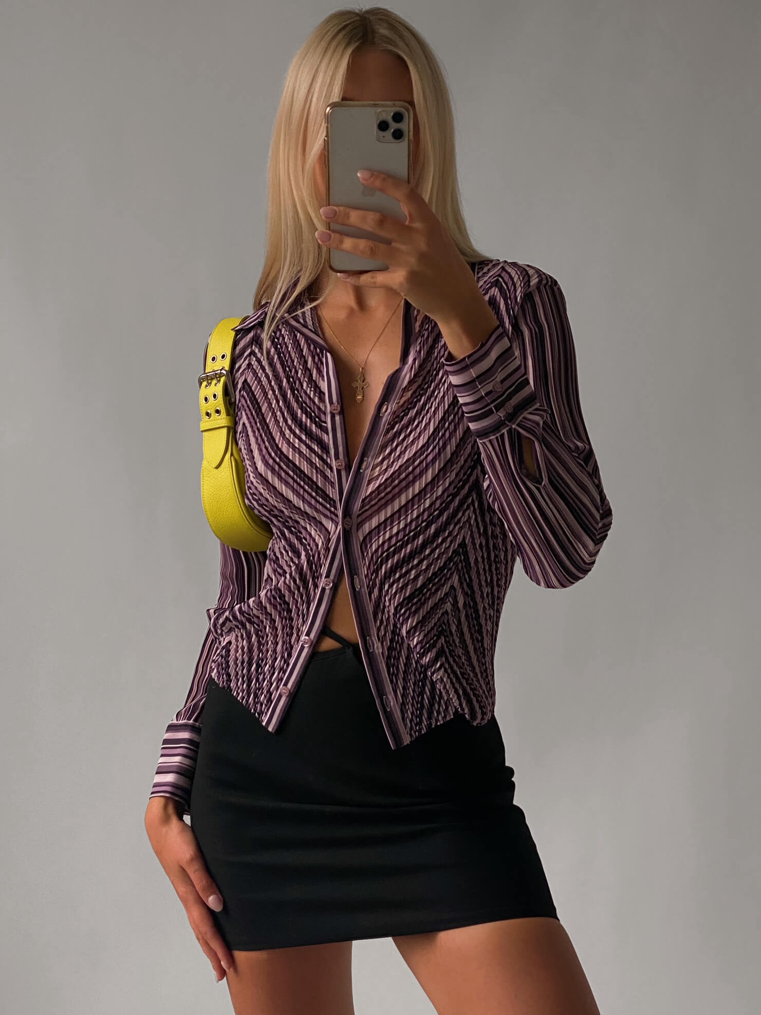 Vintage Striped Plisse Pleated Blouse | XS/S