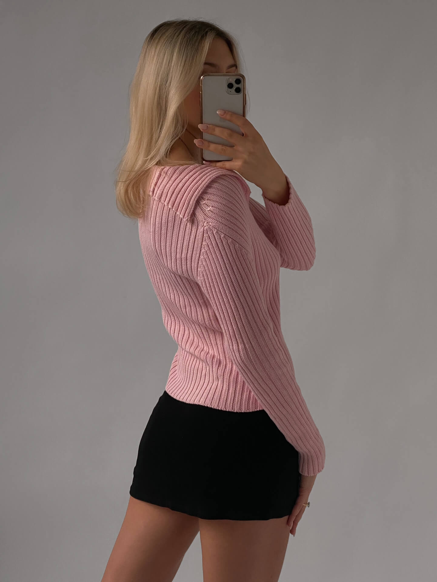 Vintage Baby Pink Tie Up Henley Knit  | S/M