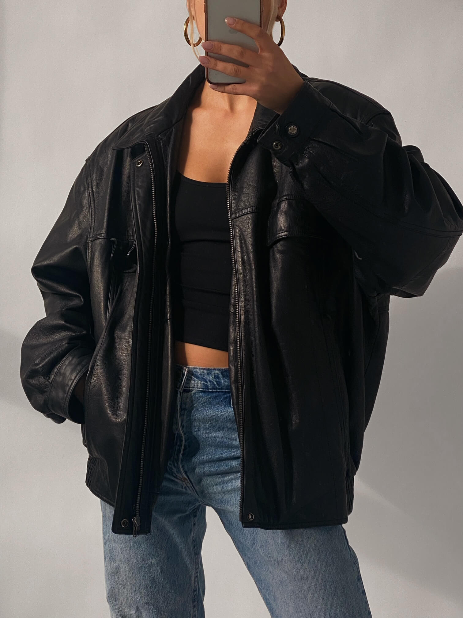 Vintage Oversized Leather Bomber Jacket | XS-XXL