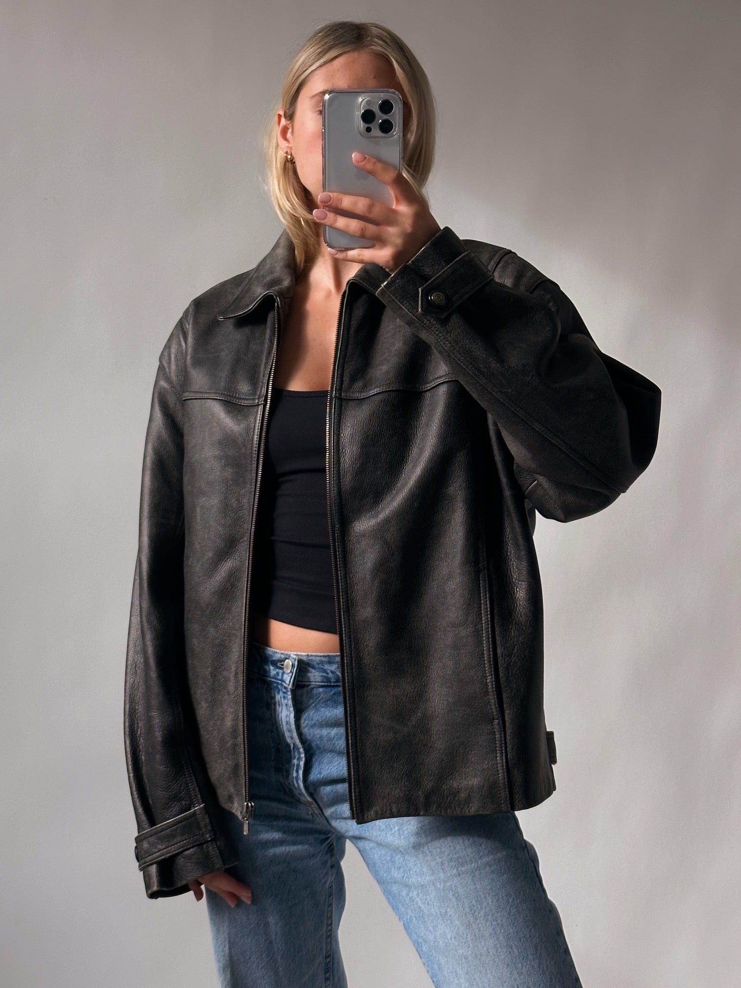 Vintage Oversized Faded Patina Leather Jacket | XS-XL