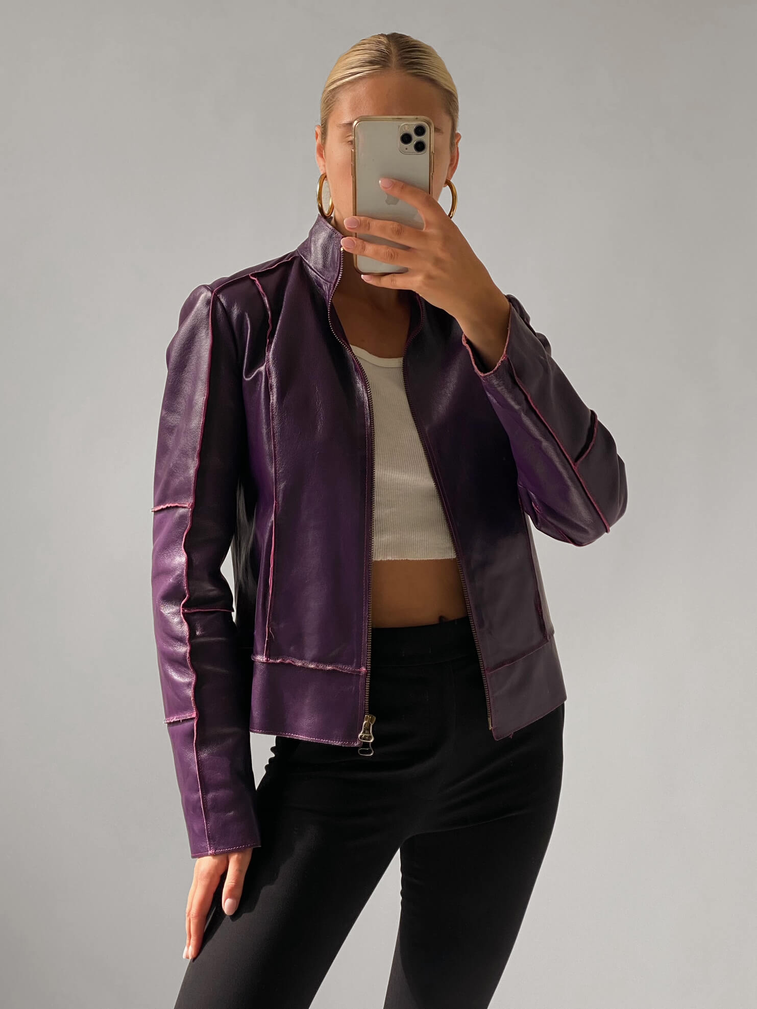 Vintage Italian Violet Leather Jacket | XS-M