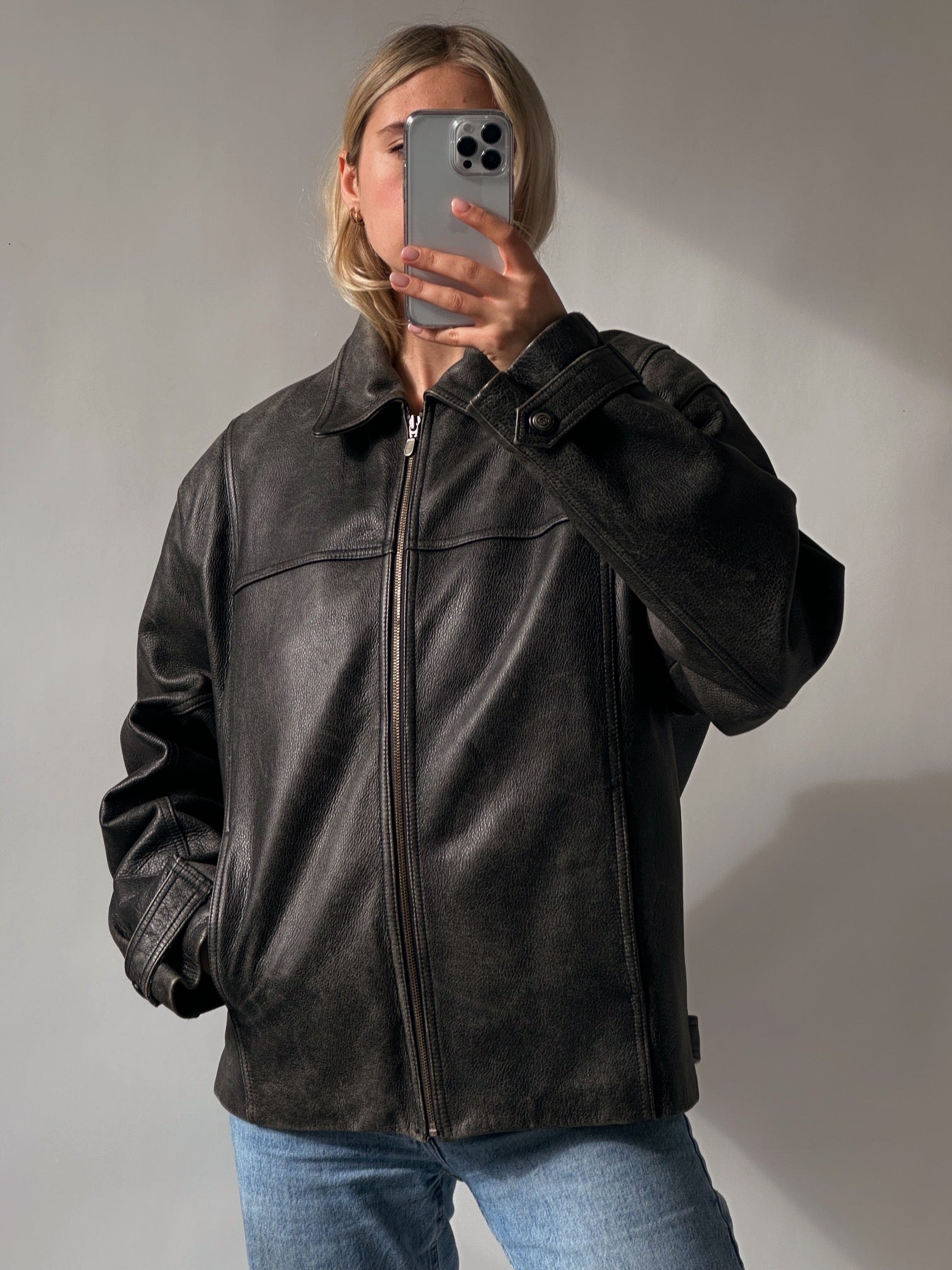 Vintage Oversized Faded Patina Leather Jacket | XS-XL