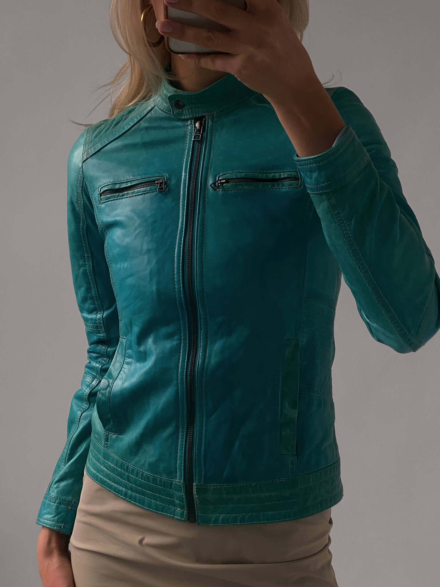 Vintage Turquoise Moto Jacket | XXS