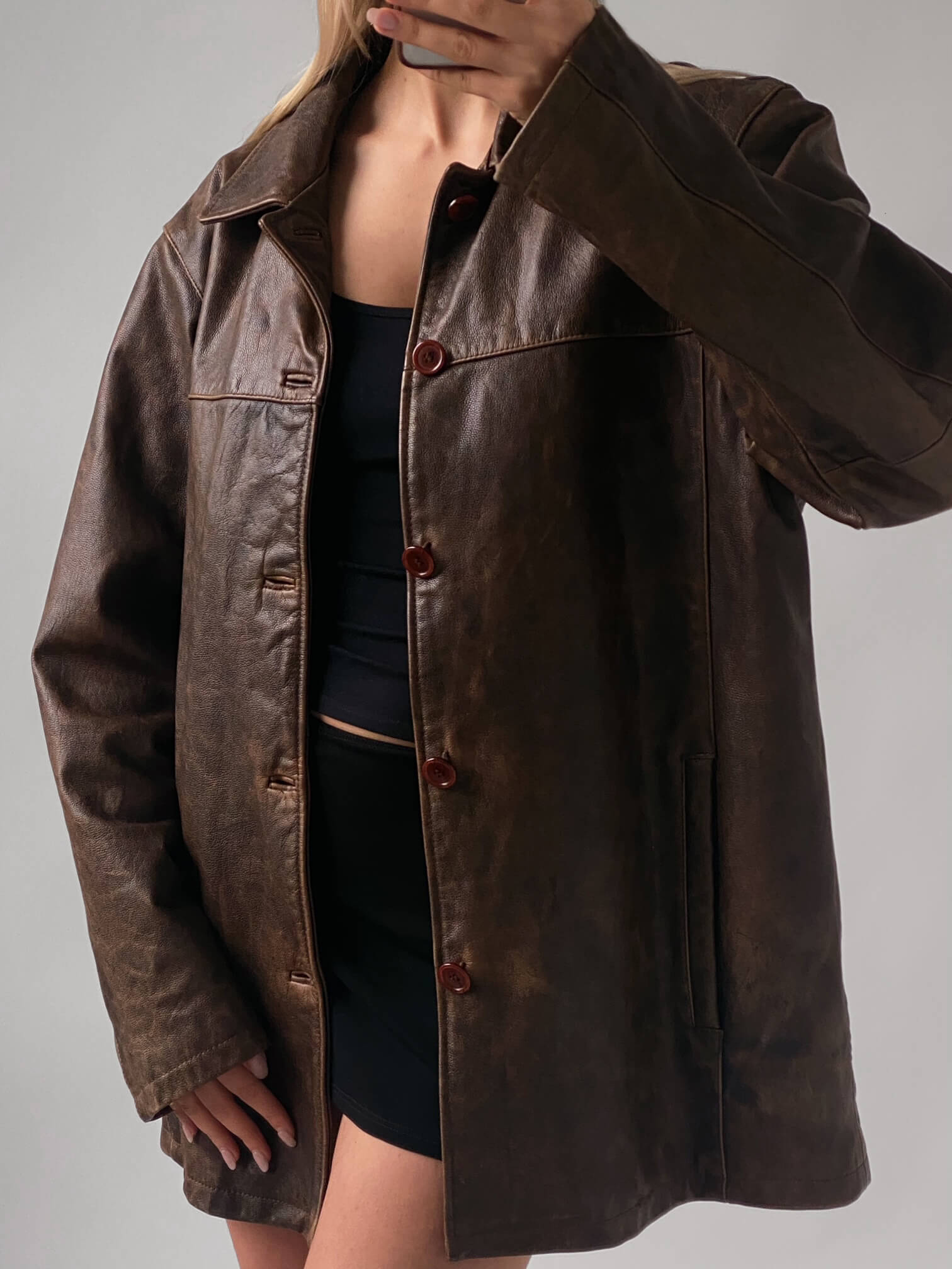 Vintage Oversized Mahogany Patina Leather Jacket | XS-XL