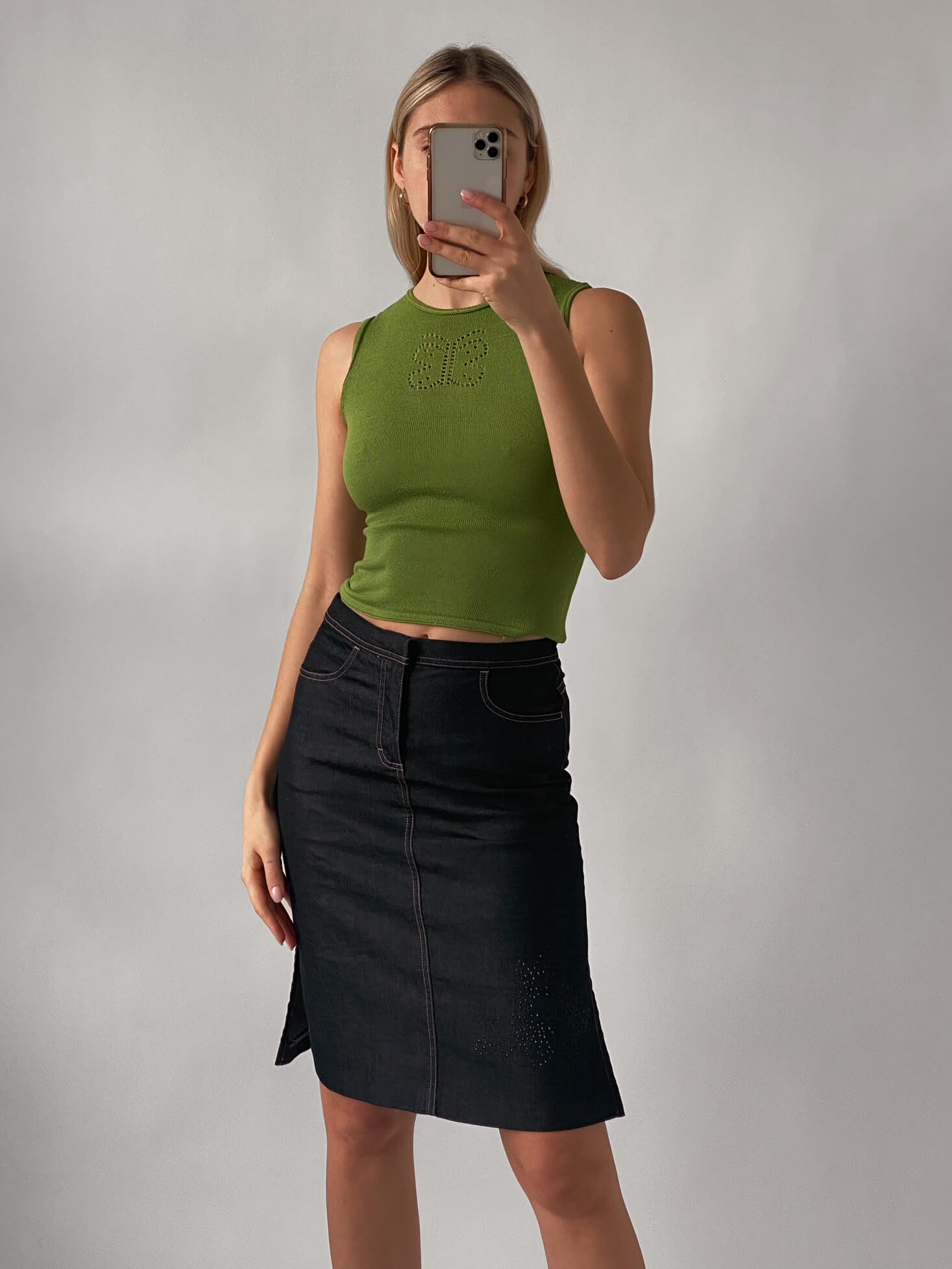Vintage ESPRIT Denim Sequin Midi Skirt | 4/XS-S