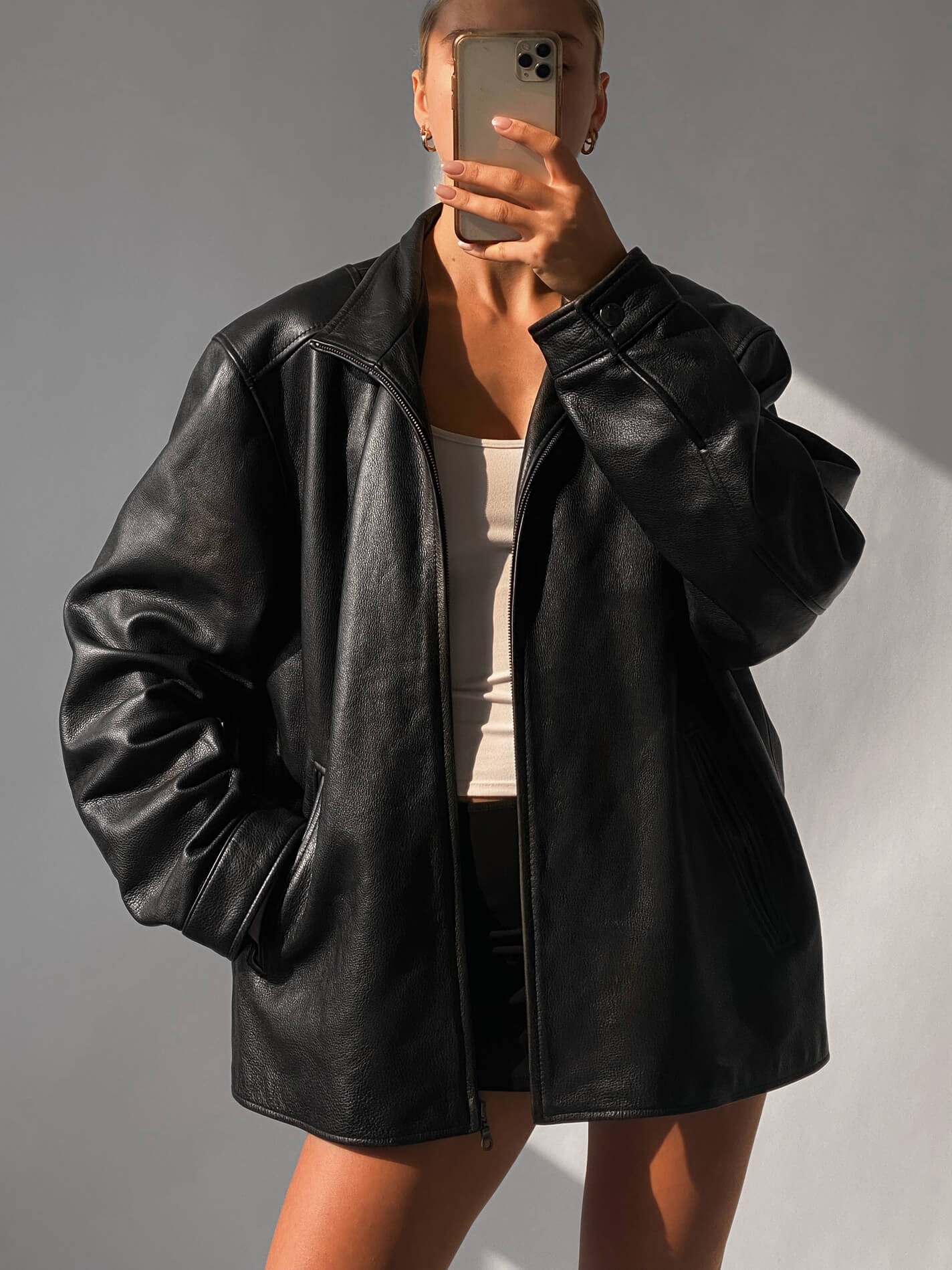 Vintage Oversized Pebbled Leather Jacket | XS-XXL