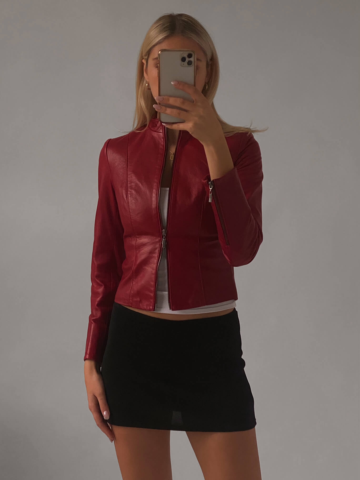 Vintage Crimson Reverse Zipper Leather Shortie | XS/S