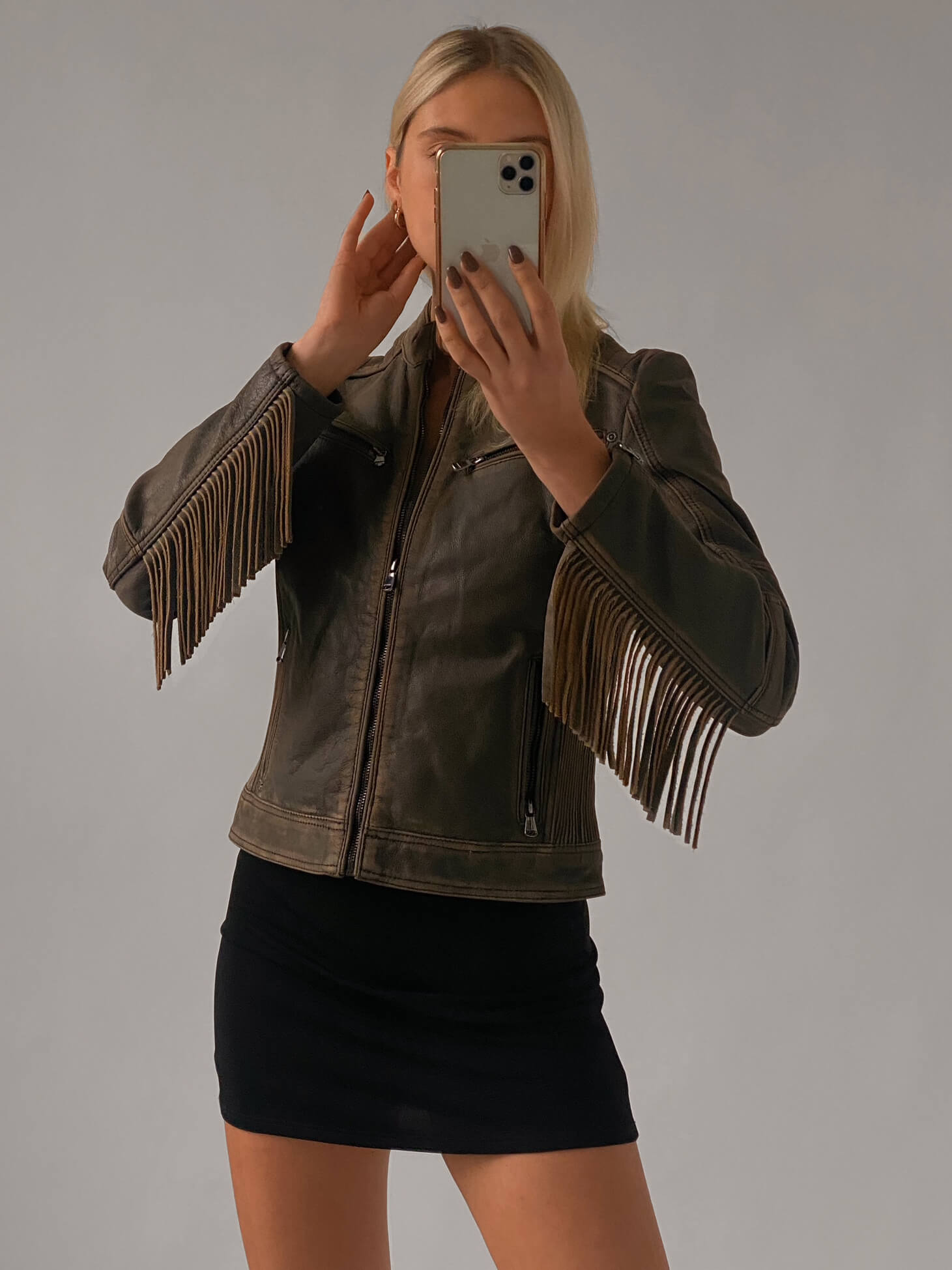 Vintage Nubuck Fringe Leather Moto Jacket | XS