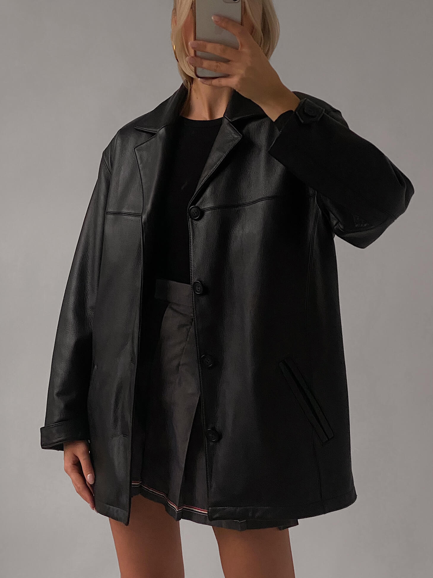 Vintage Oversized Straight Fit Pebbled Leather Jacket | XS-L