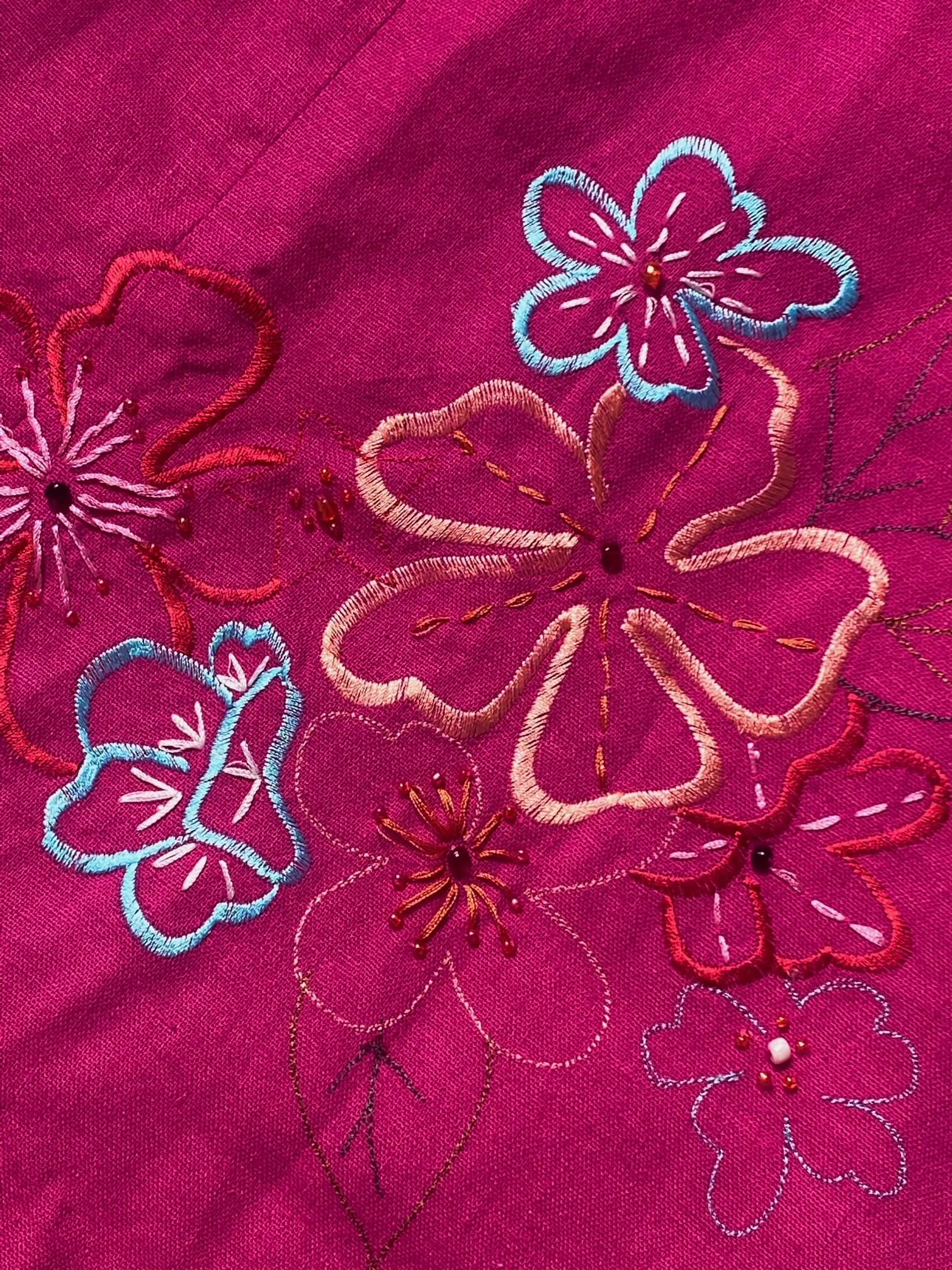Vintage Embroidered Linen Tassel Skirt | S/M