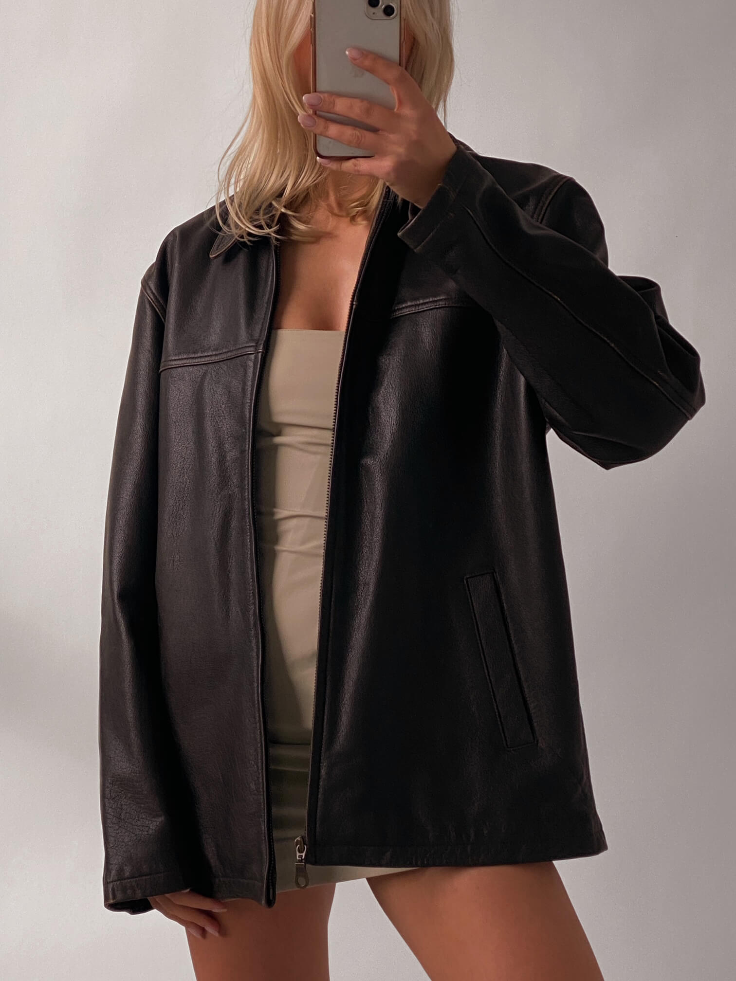 Vintage Oversized Straight Fit Chocolate Leather Jacket | XS-L