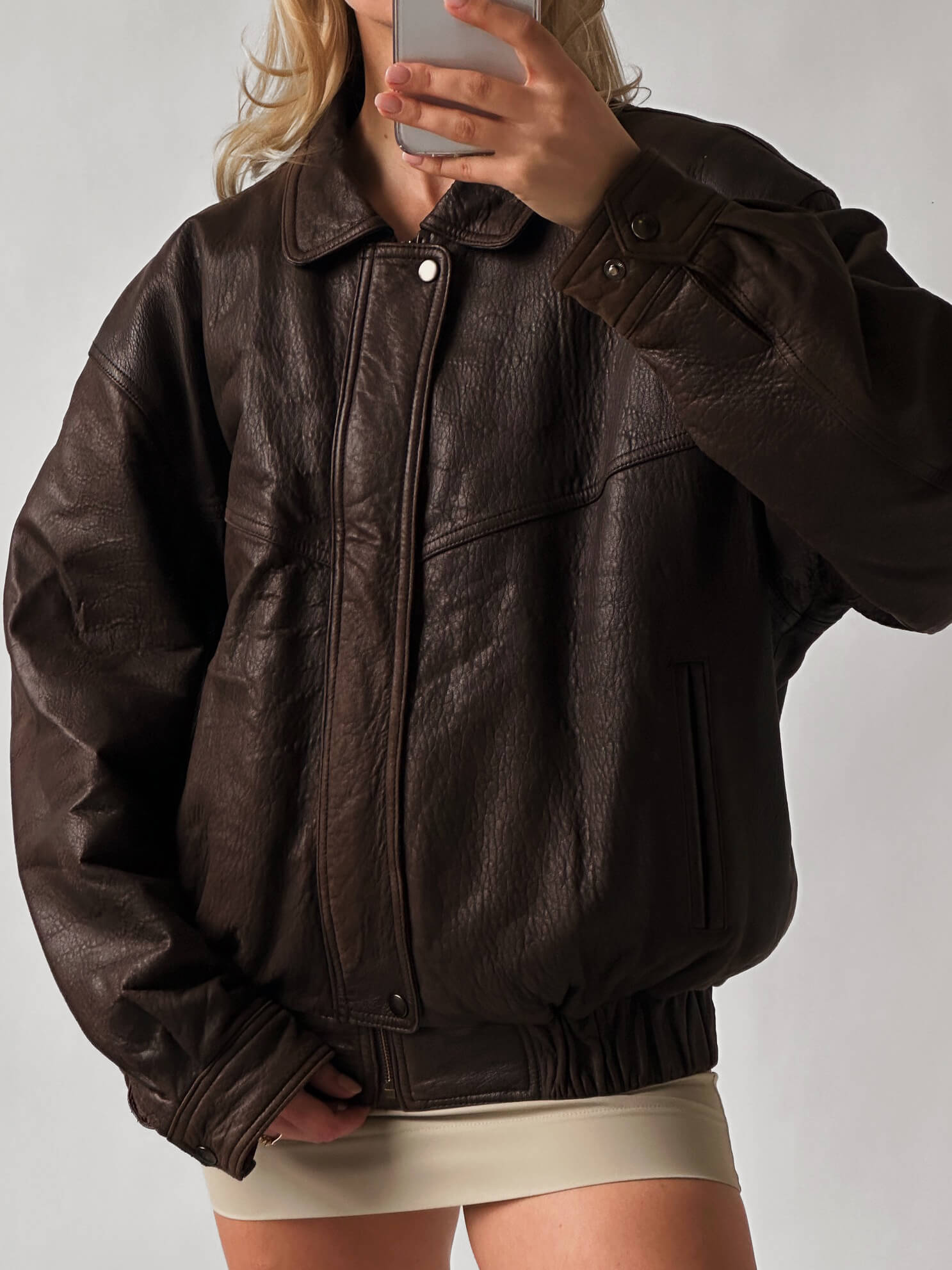 Vintage ULTRA OVERSIZED Chocolate Leather Bomber Jacket | XS-XXL