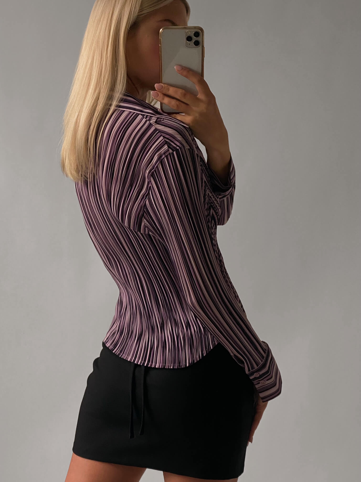 Vintage Striped Plisse Pleated Blouse | XS/S