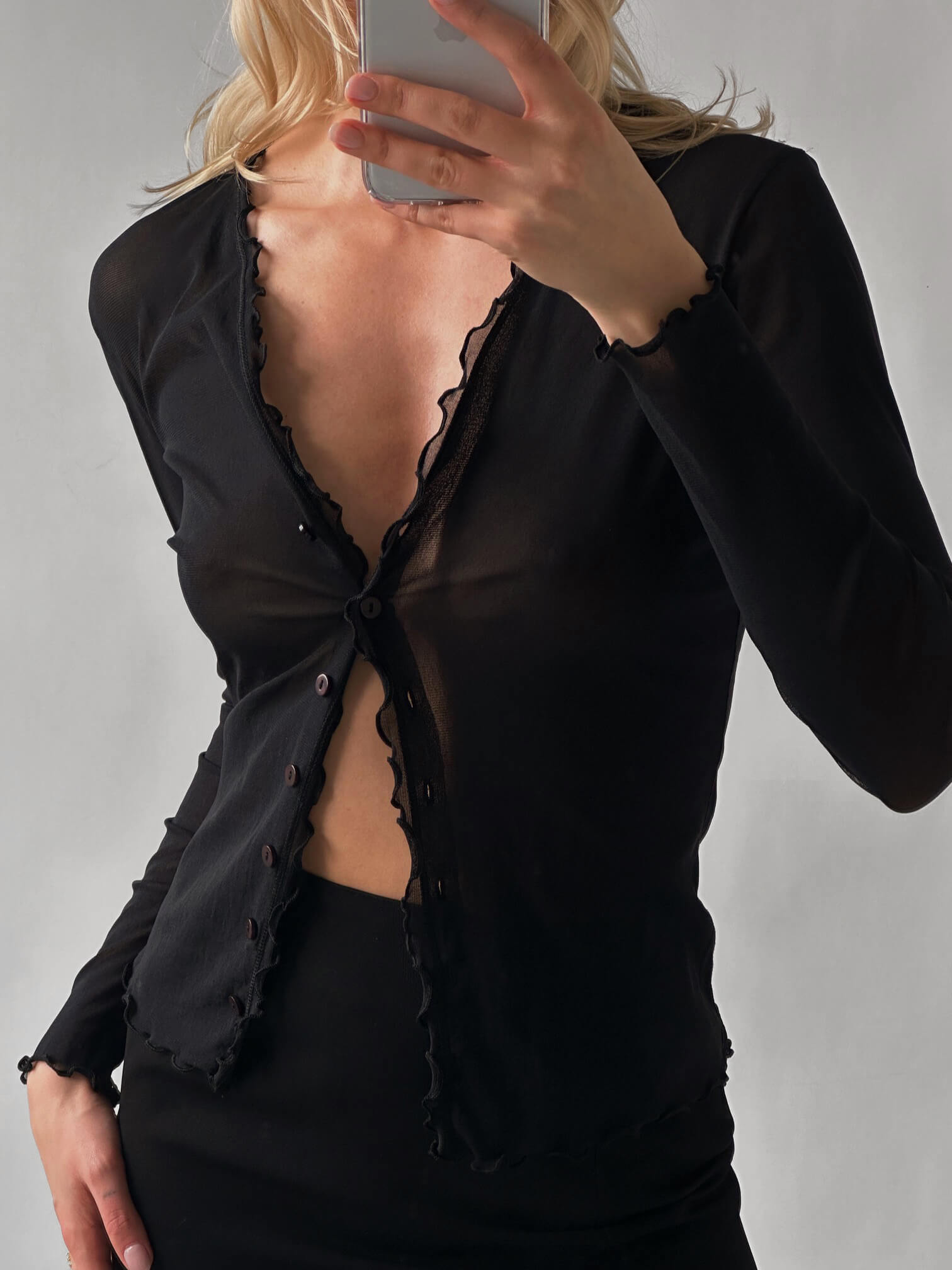 Vintage Lettuce Trim Mesh Blouse | S/M