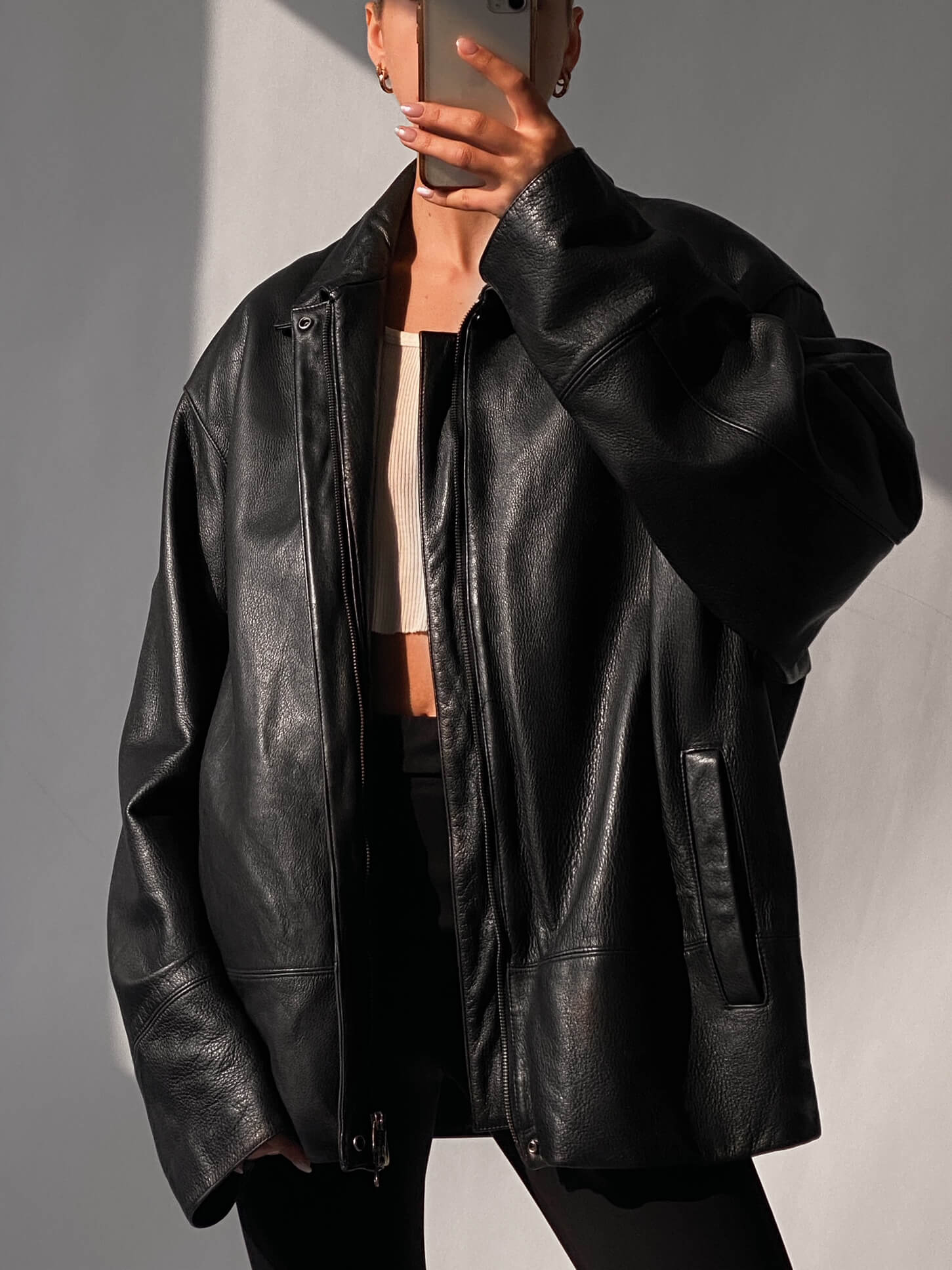 Vintage Reverse Zipper Oversized Leather Jacket | XS-XXL