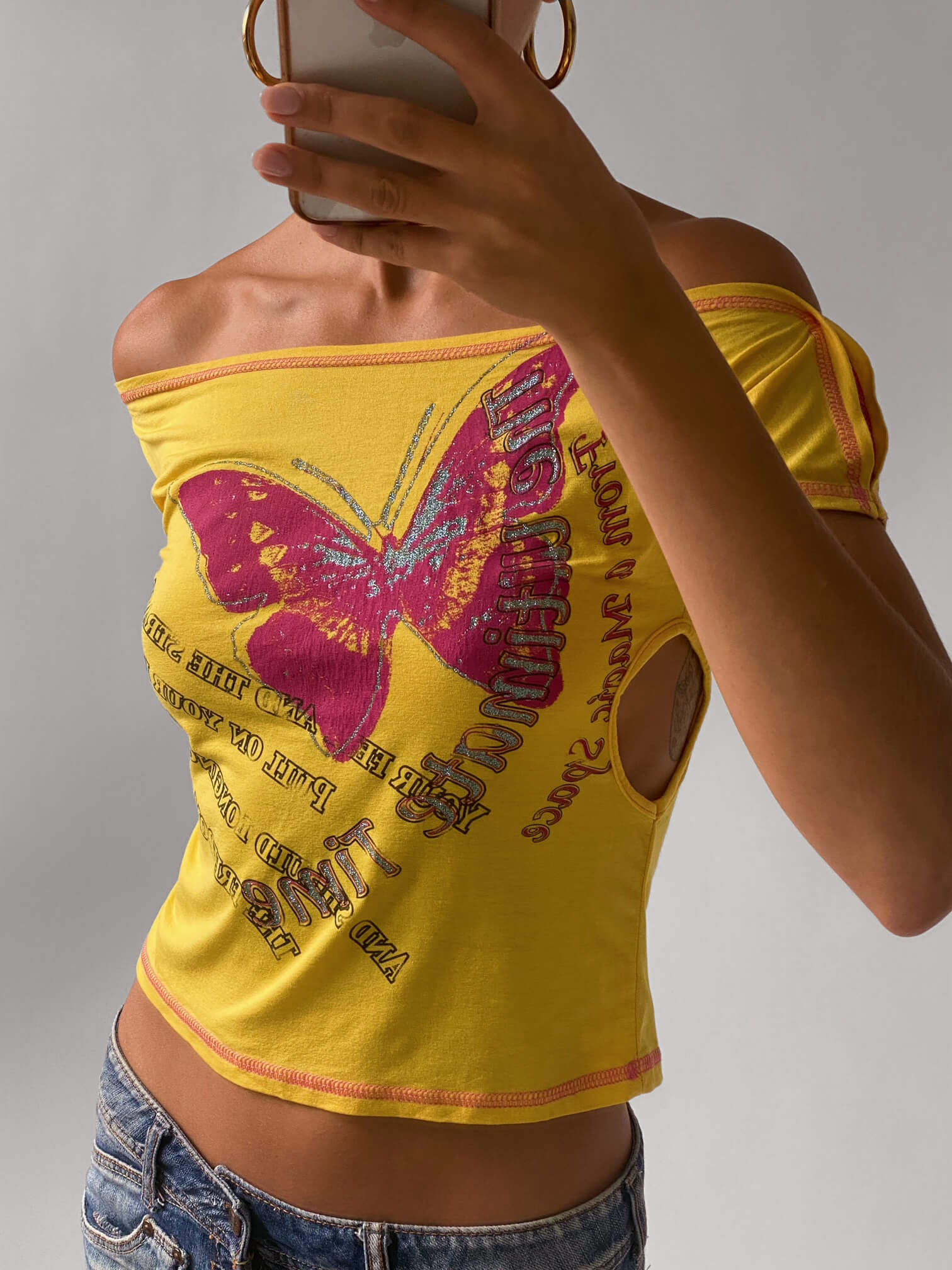 Vintage French Glitter Butterfly Baby Tee | S