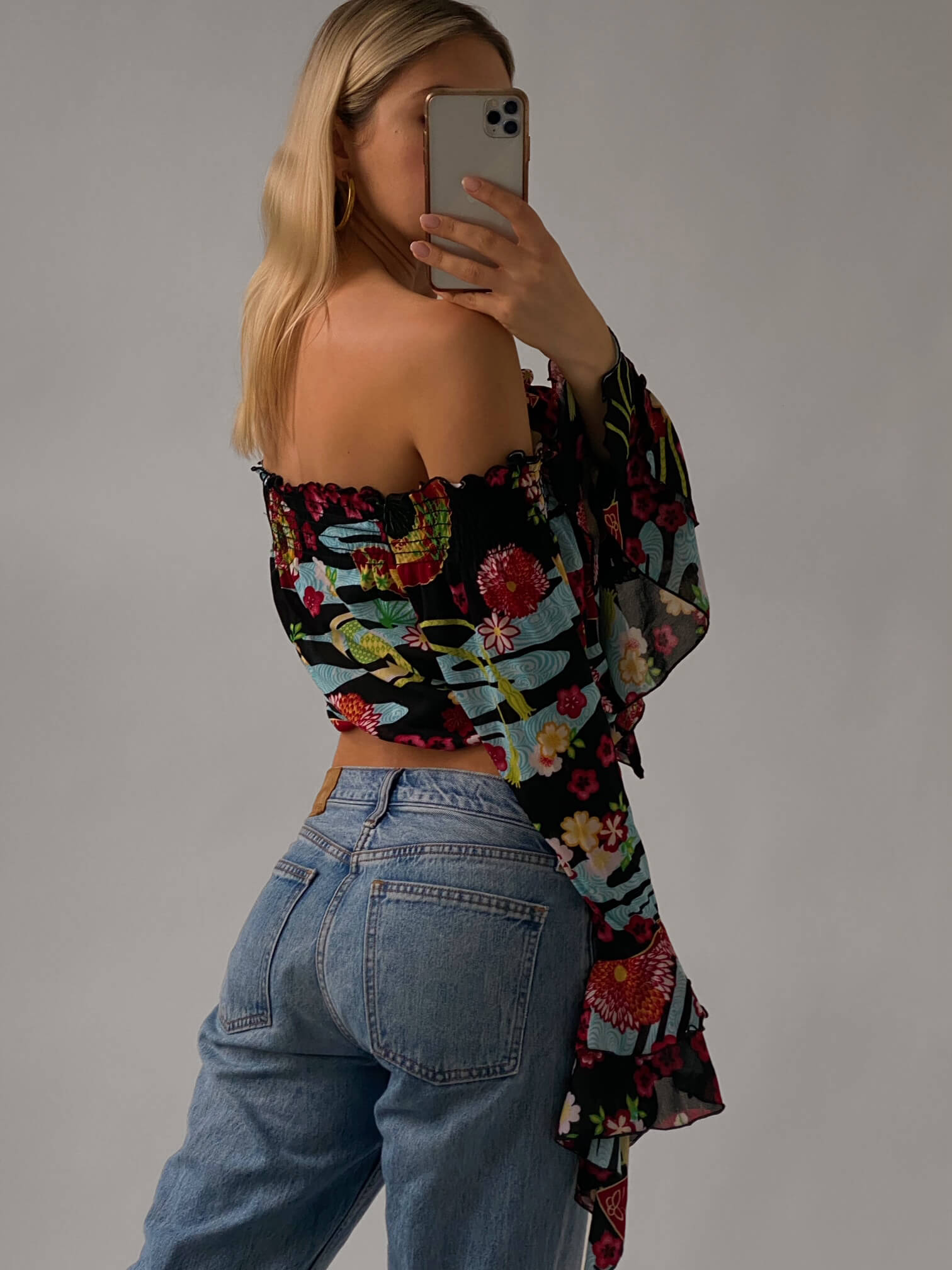 Vintage Off-Shoulder Blossom Mesh Top | M/L