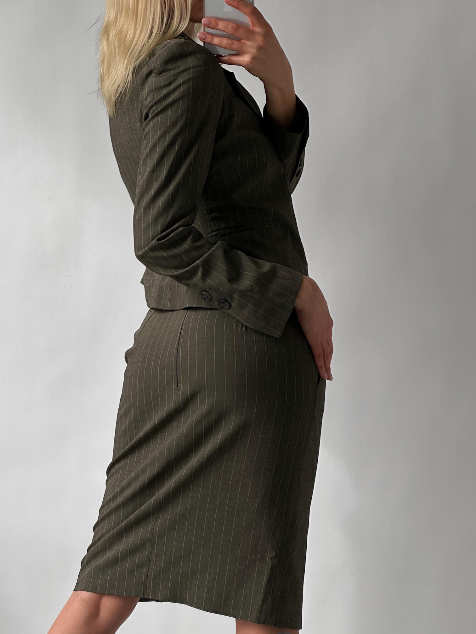 Vintage Sage Pinstripe Skirt Suit | 6/M