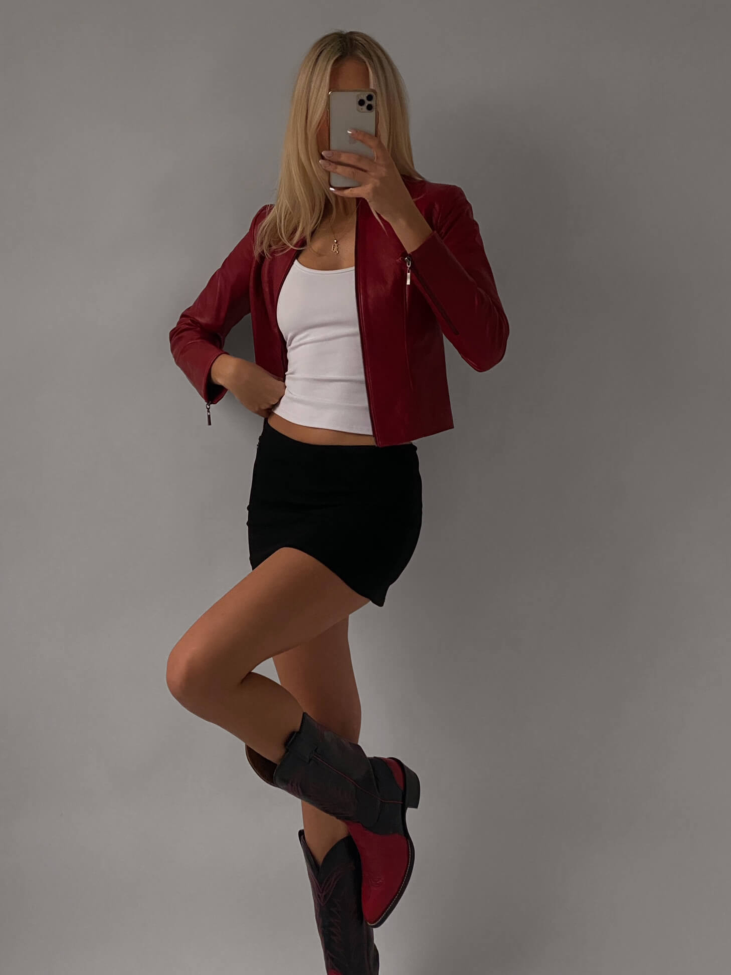 Vintage Crimson Reverse Zipper Leather Shortie | XS/S