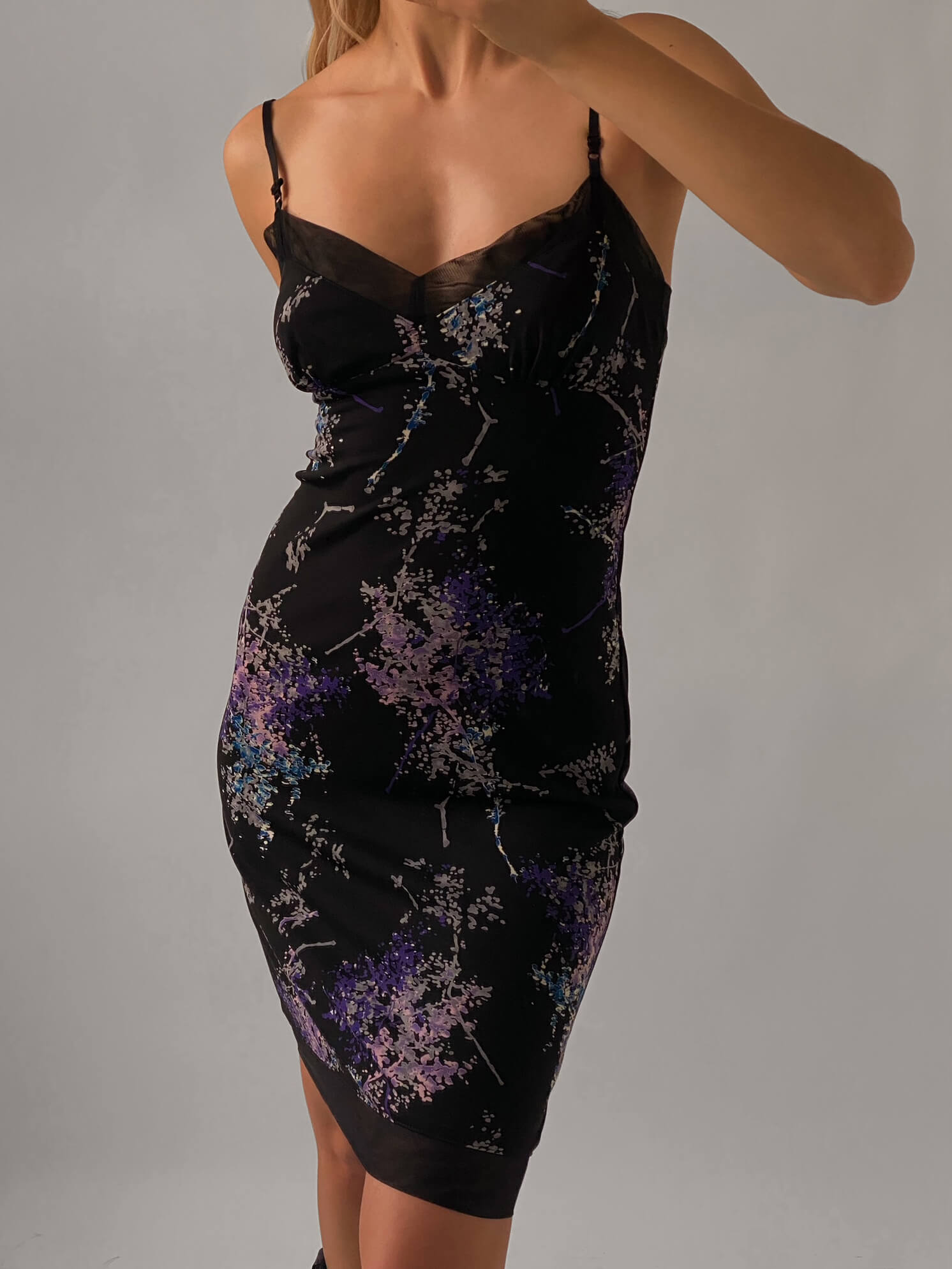 Vintage BCBG Mesh Trim Midi Dress | S
