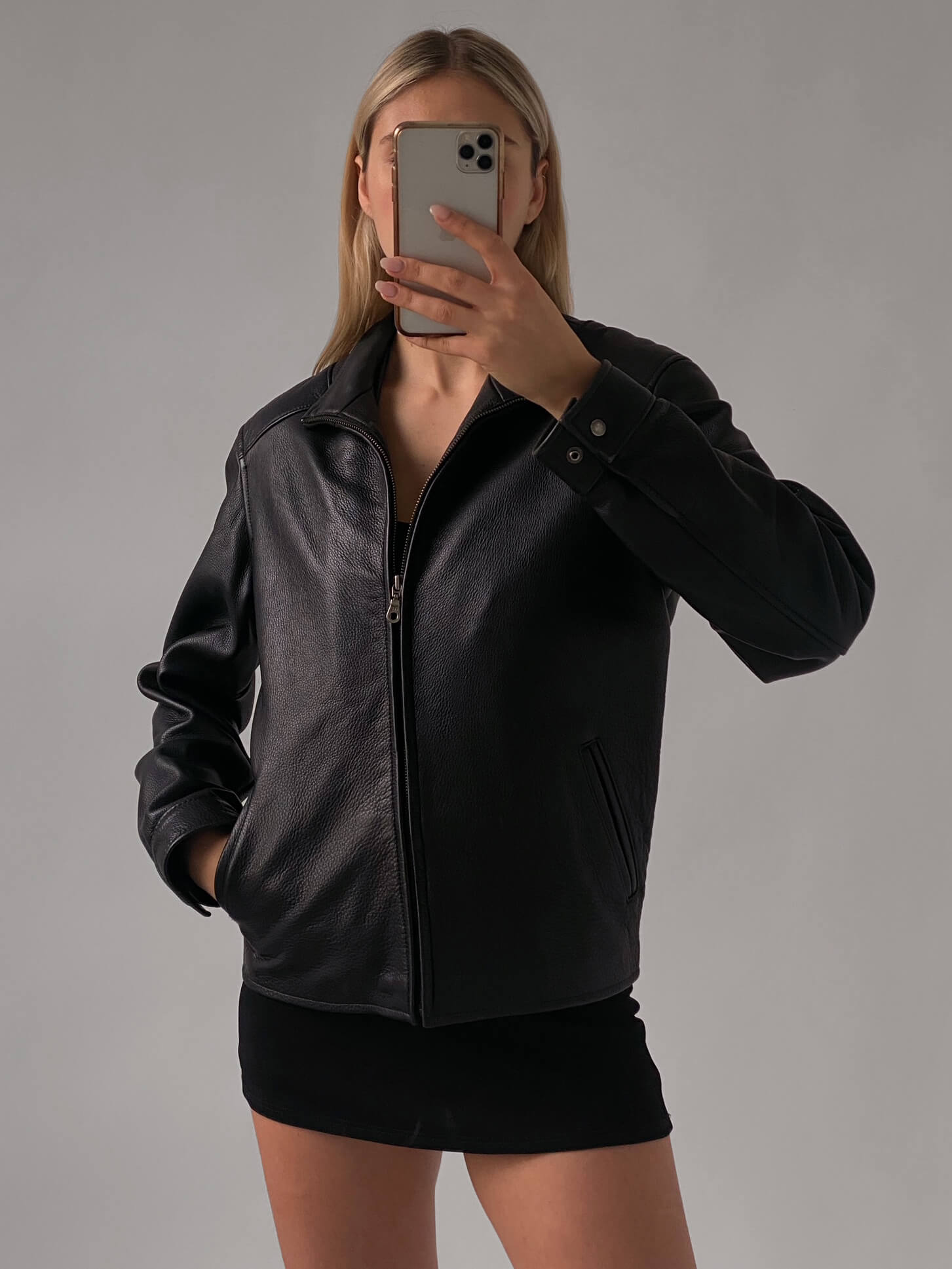 Vintage Straight Fit Pebbled Leather Jacket | XS/S