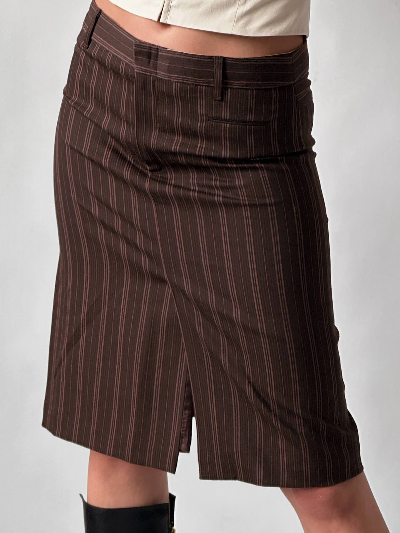 Vintage BCBG MAXAZRIA Pinstripe Wool Midi Skirt | 4/S